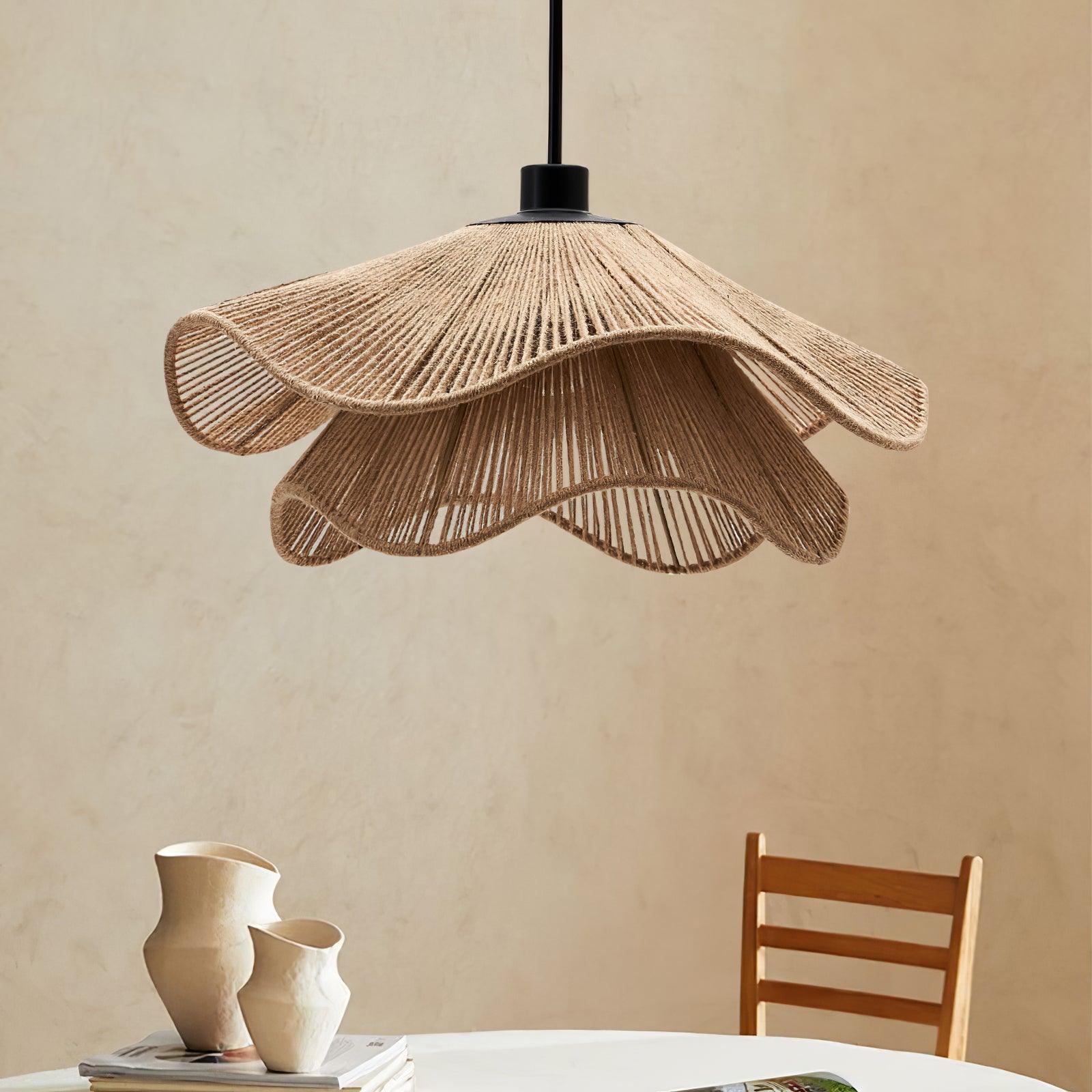 Straw Hat Pendant Lamp Woven Wave Organic - Letslighting
