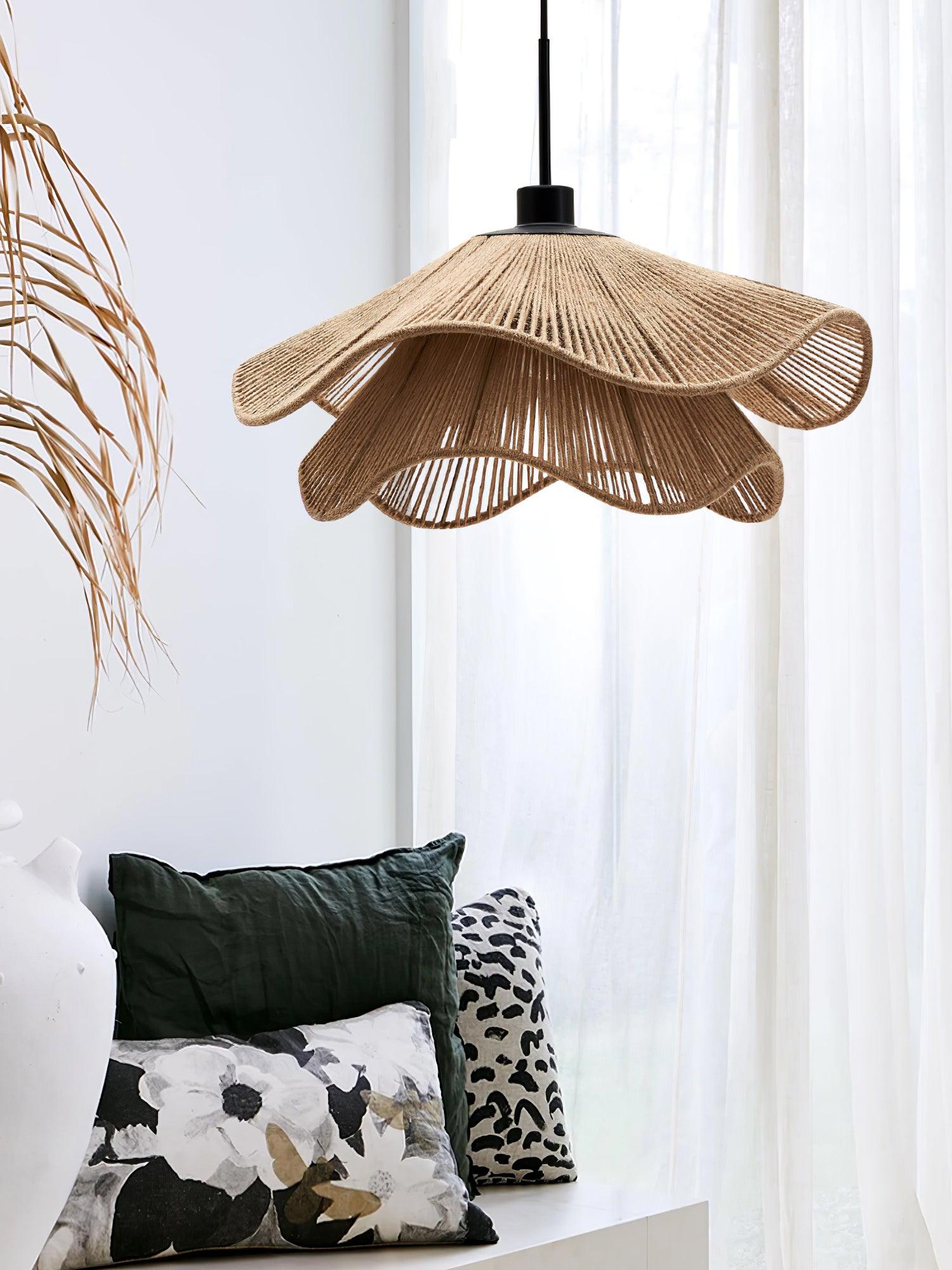 Straw Hat Pendant Lamp Woven Wave Organic - Letslighting