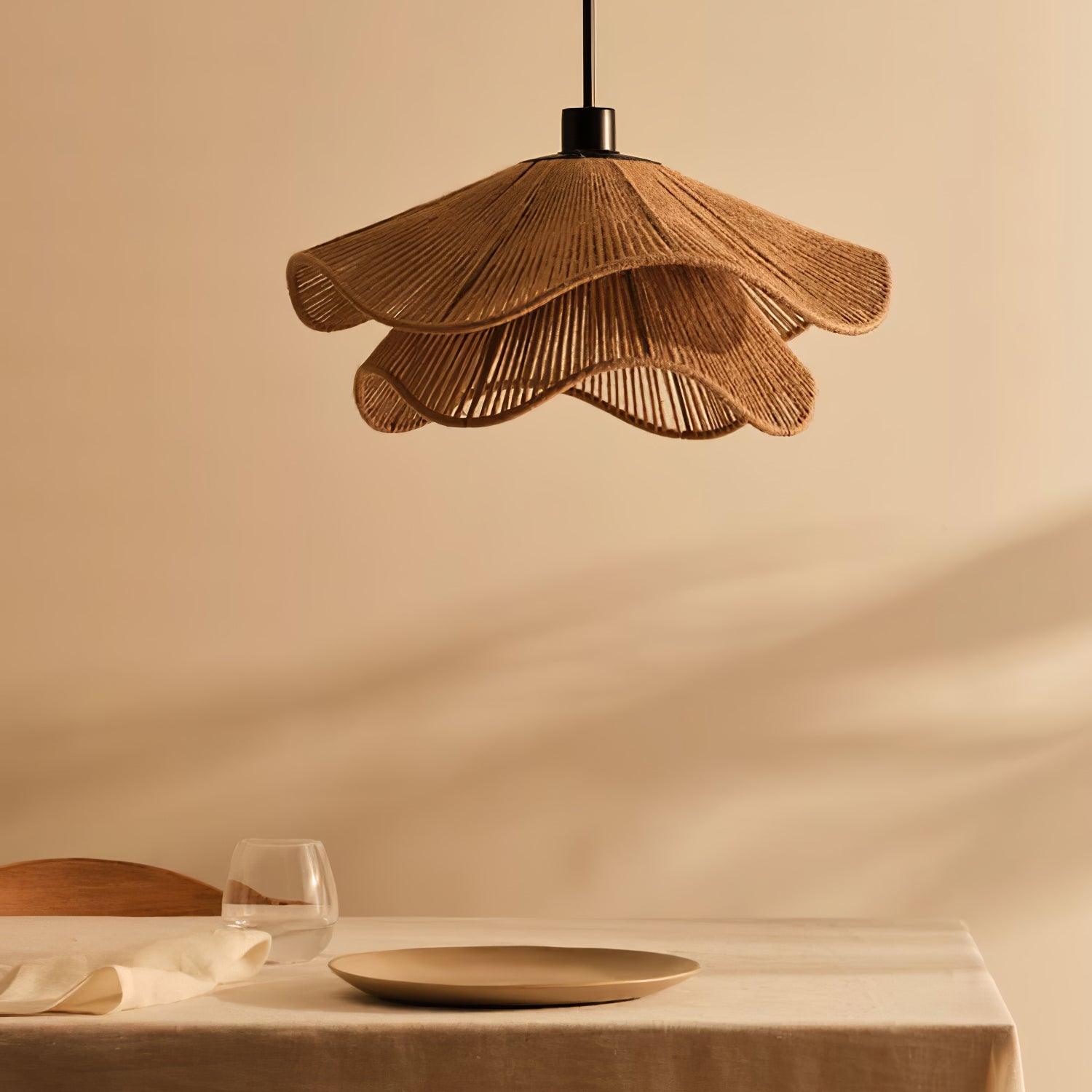 Straw Hat Pendant Lamp Woven Wave Organic - Letslighting