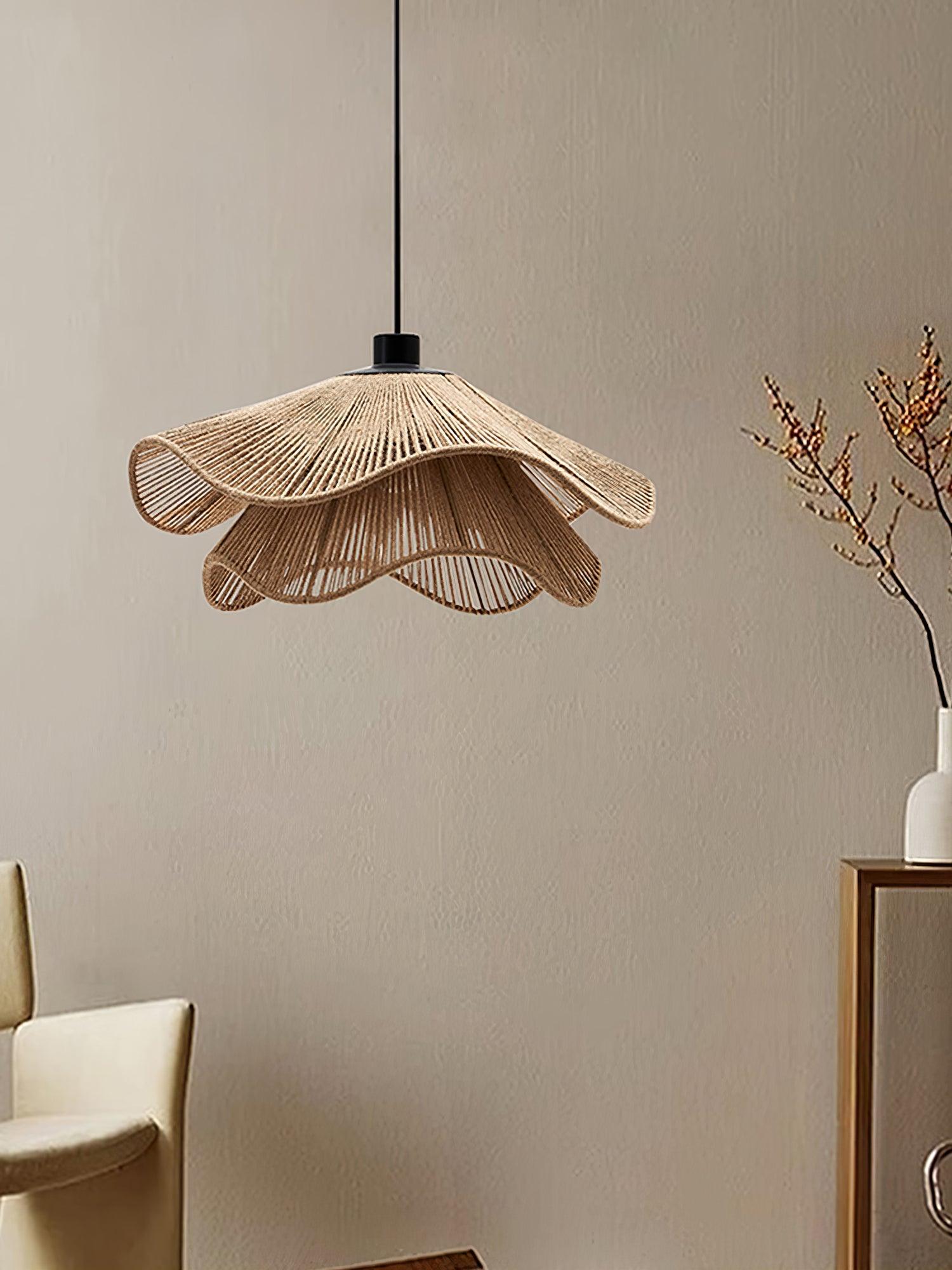 Straw Hat Pendant Lamp Woven Wave Organic - Letslighting