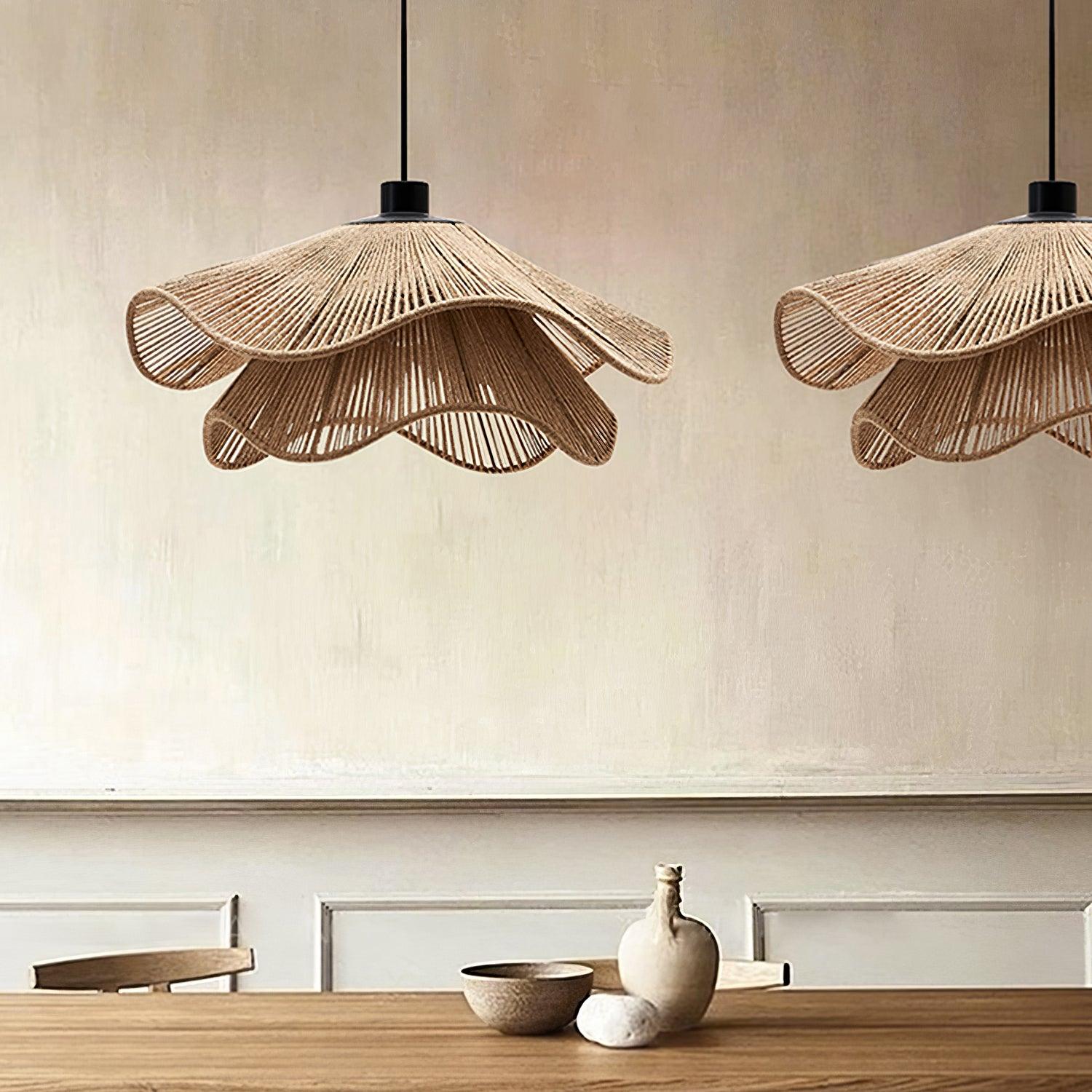 Straw Hat Pendant Lamp Woven Wave Organic - Letslighting