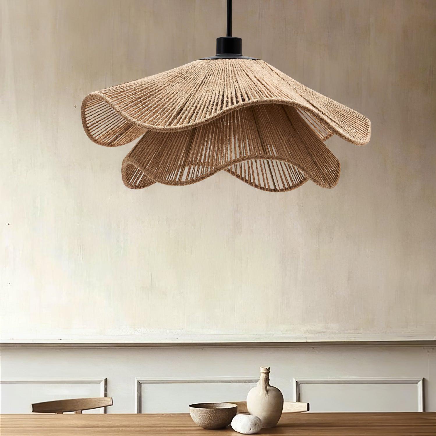 Straw Hat Pendant Lamp Woven Wave Organic - Letslighting