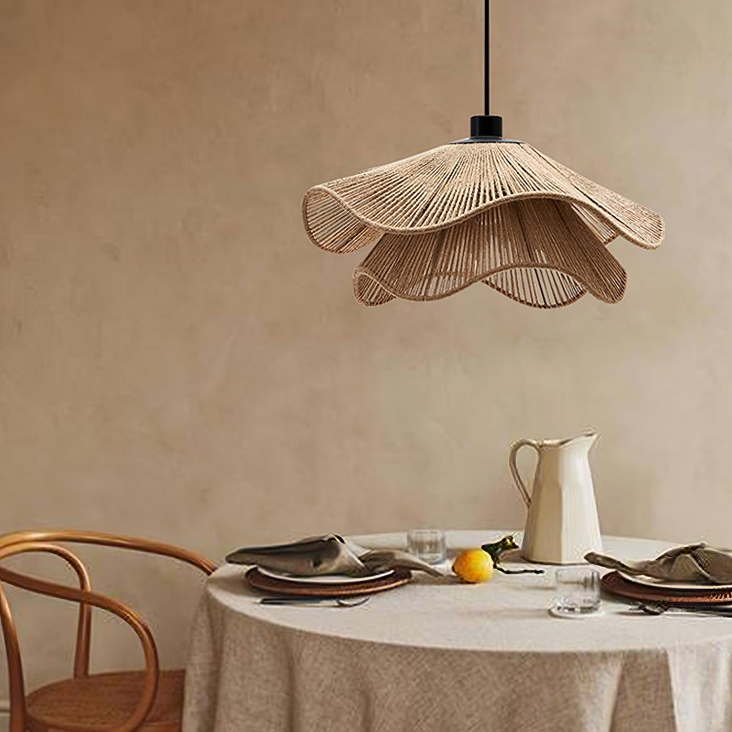 Straw Hat Pendant Lamp Woven Wave Organic - Letslighting