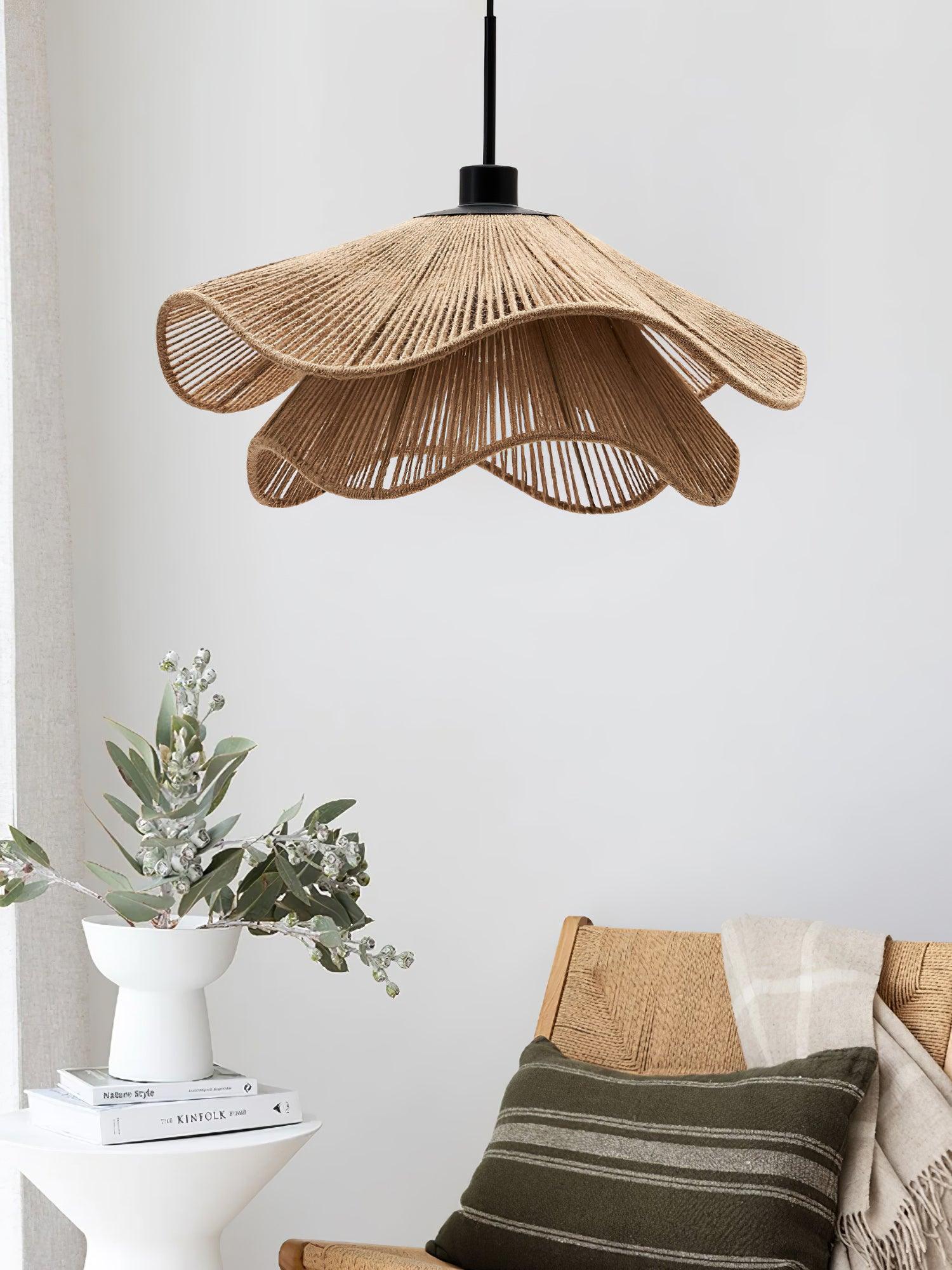 Straw Hat Pendant Lamp Woven Wave Organic - Letslighting
