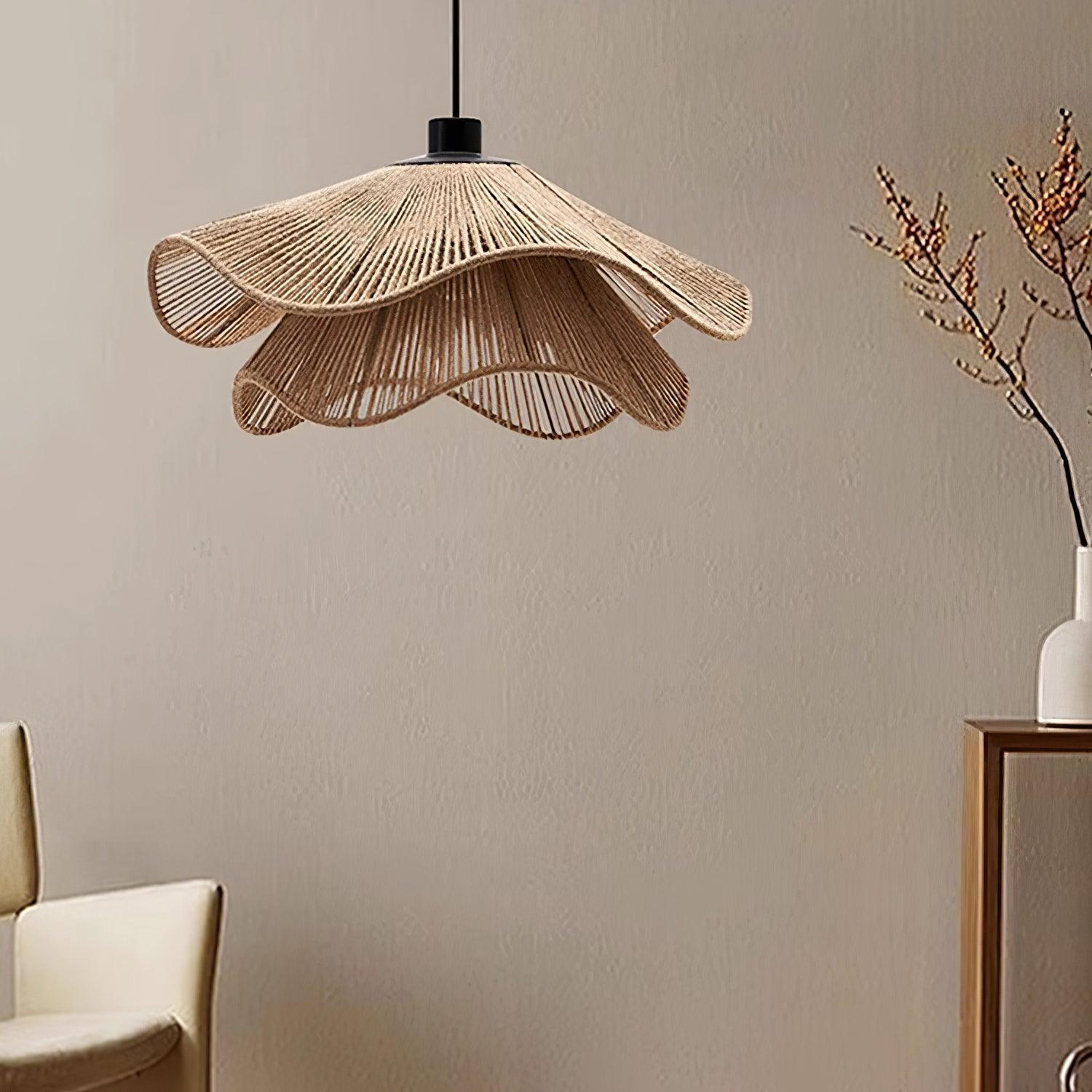 Straw Hat Pendant Lamp Woven Wave Organic - Letslighting