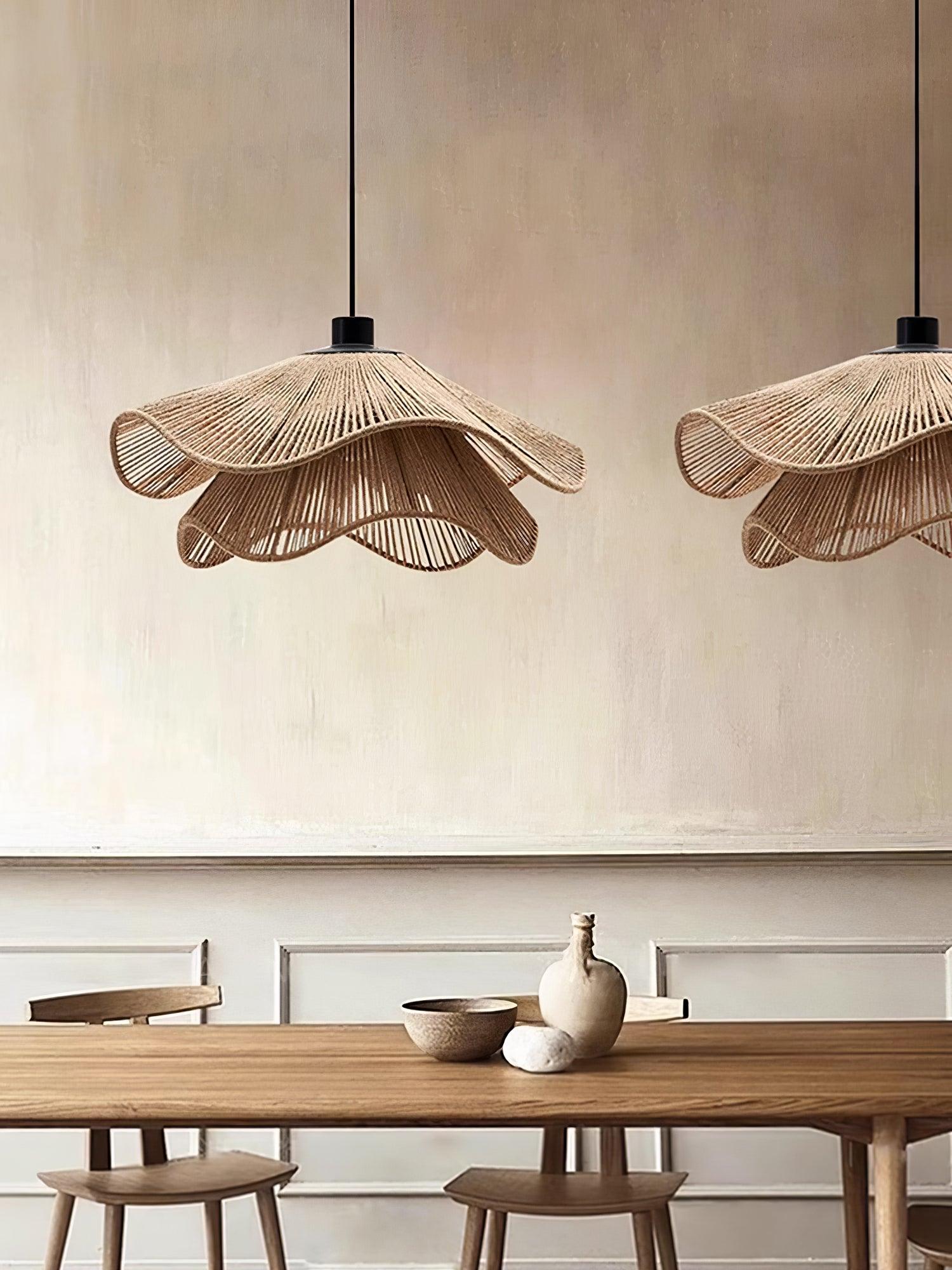 Straw Hat Pendant Lamp Woven Wave Organic - Letslighting