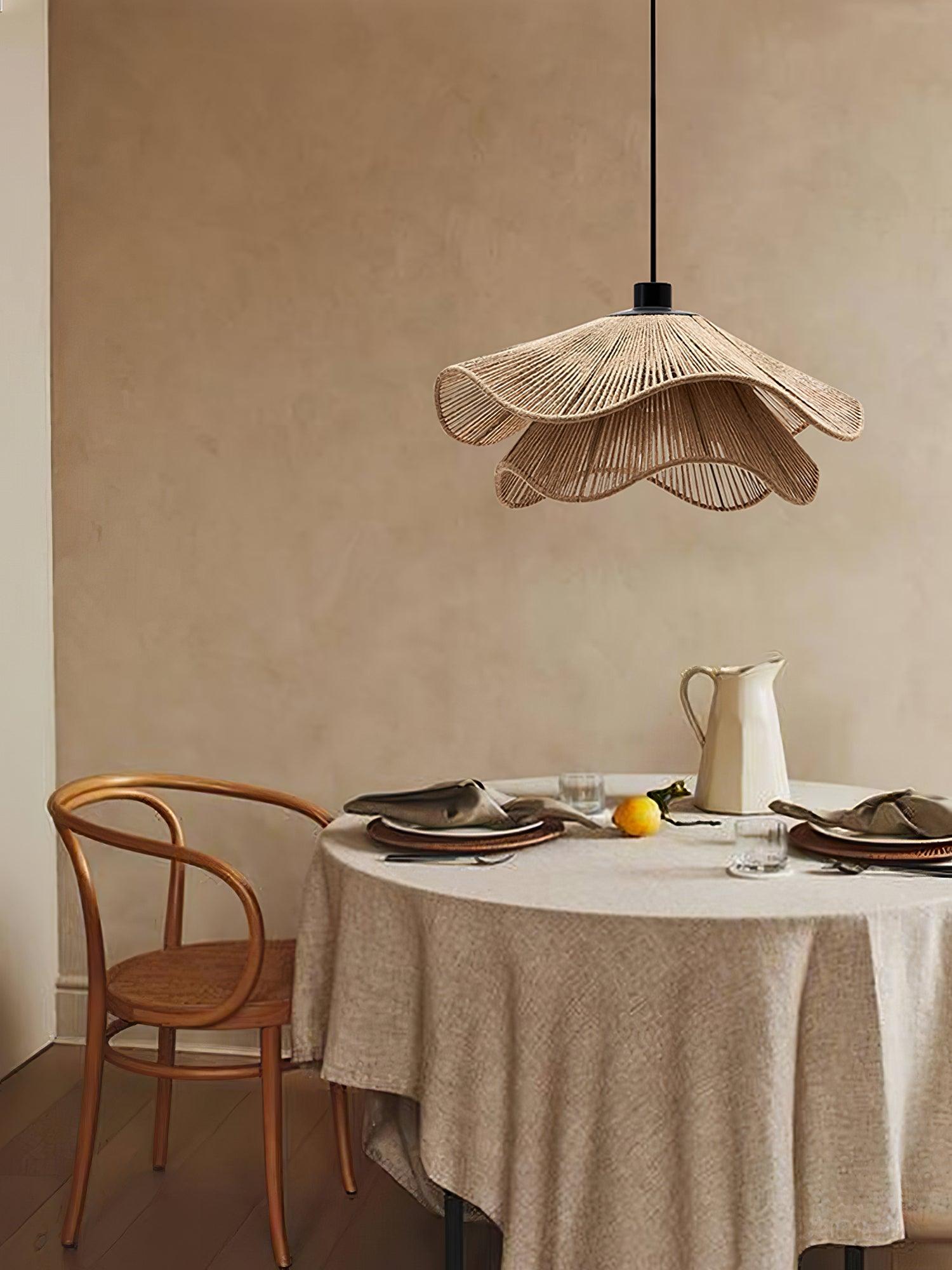 Straw Hat Pendant Lamp Woven Wave Organic - Letslighting