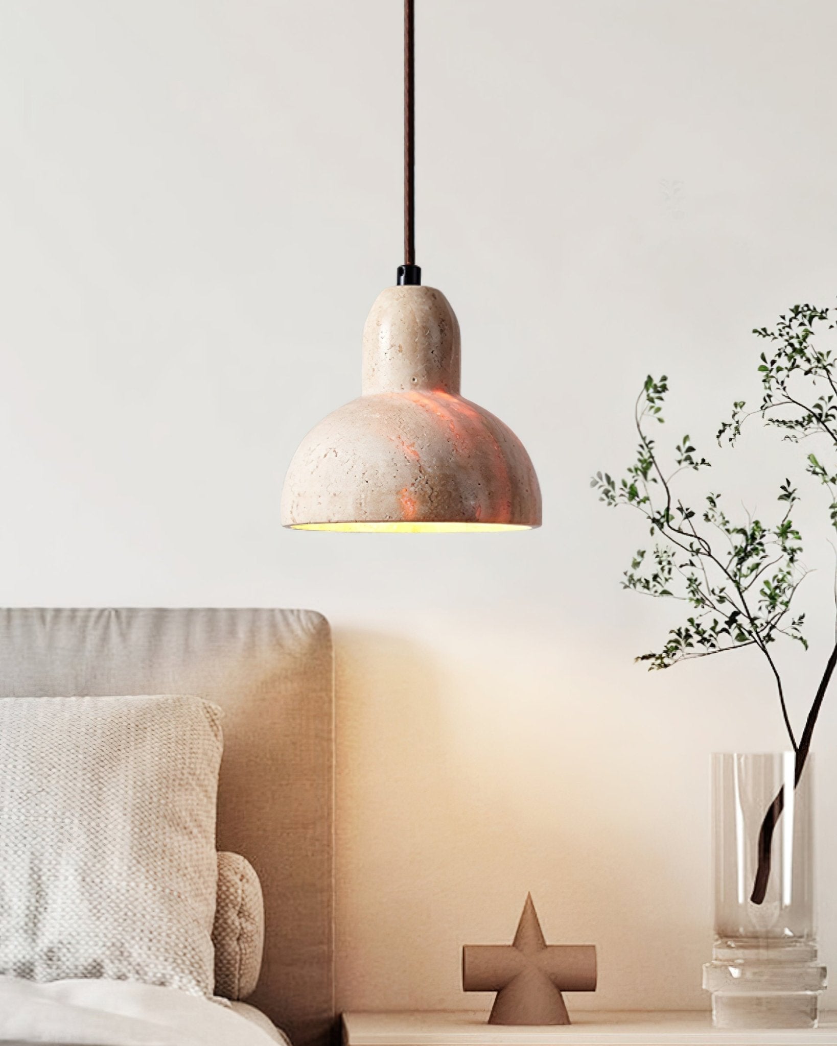 Vaelior Dome Shade Travertine Pendant Light - Letslighting