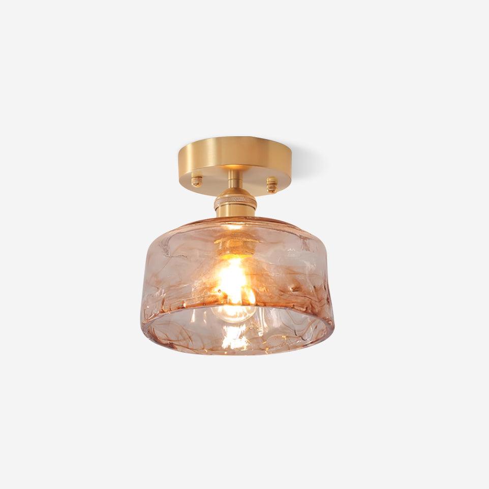 Ceiling Light Amber Swirl Glass Shade Brass Vintage Industrial - Letslighting