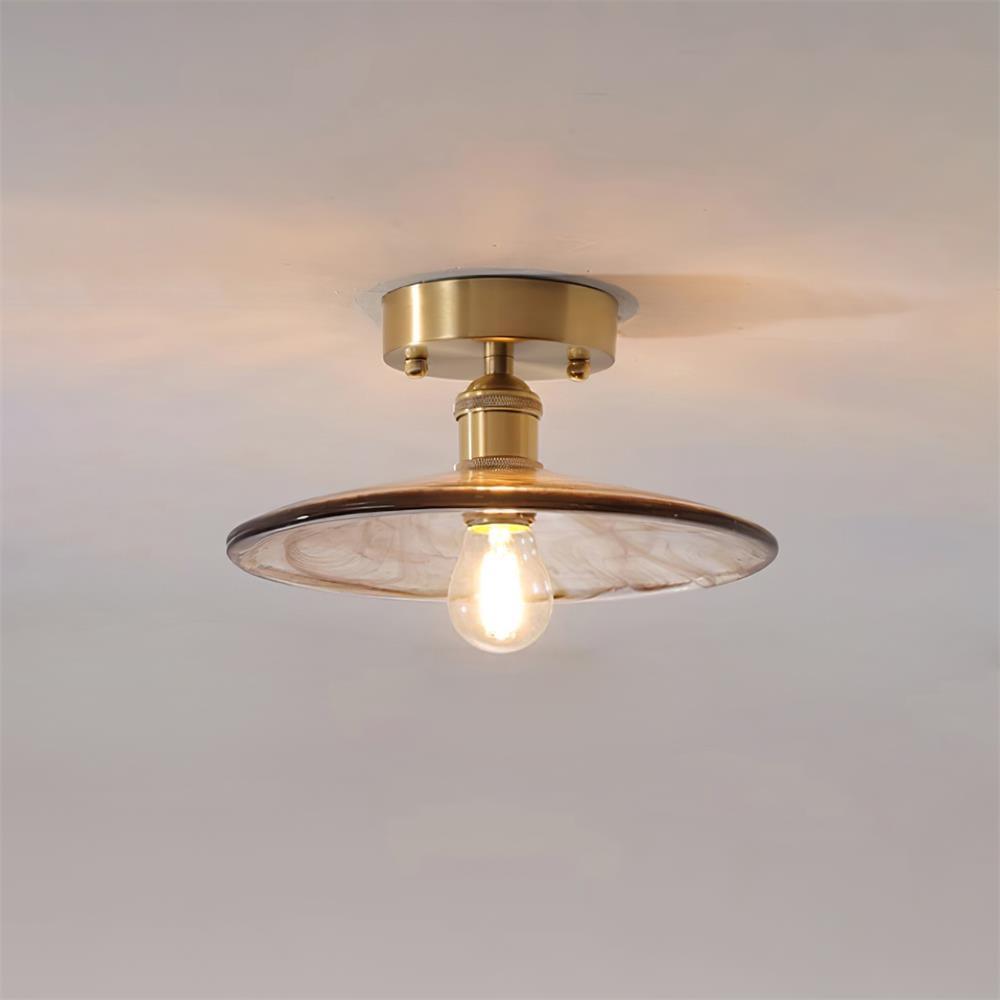 Ceiling Light Amber Swirl Glass Shade Brass Vintage Industrial - Letslighting