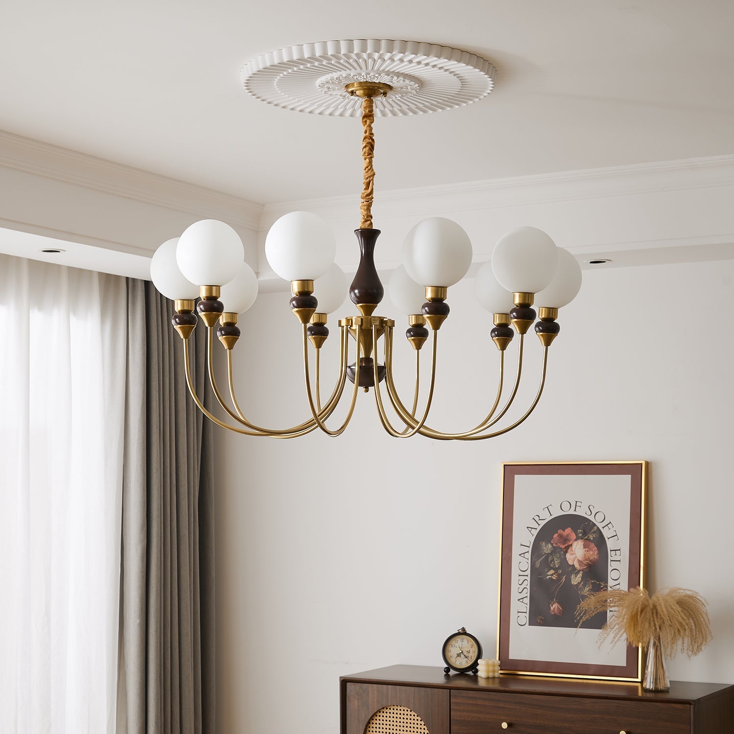 Lustra Chandelier Brass Arms Frosted Glass Globes - Letslighting