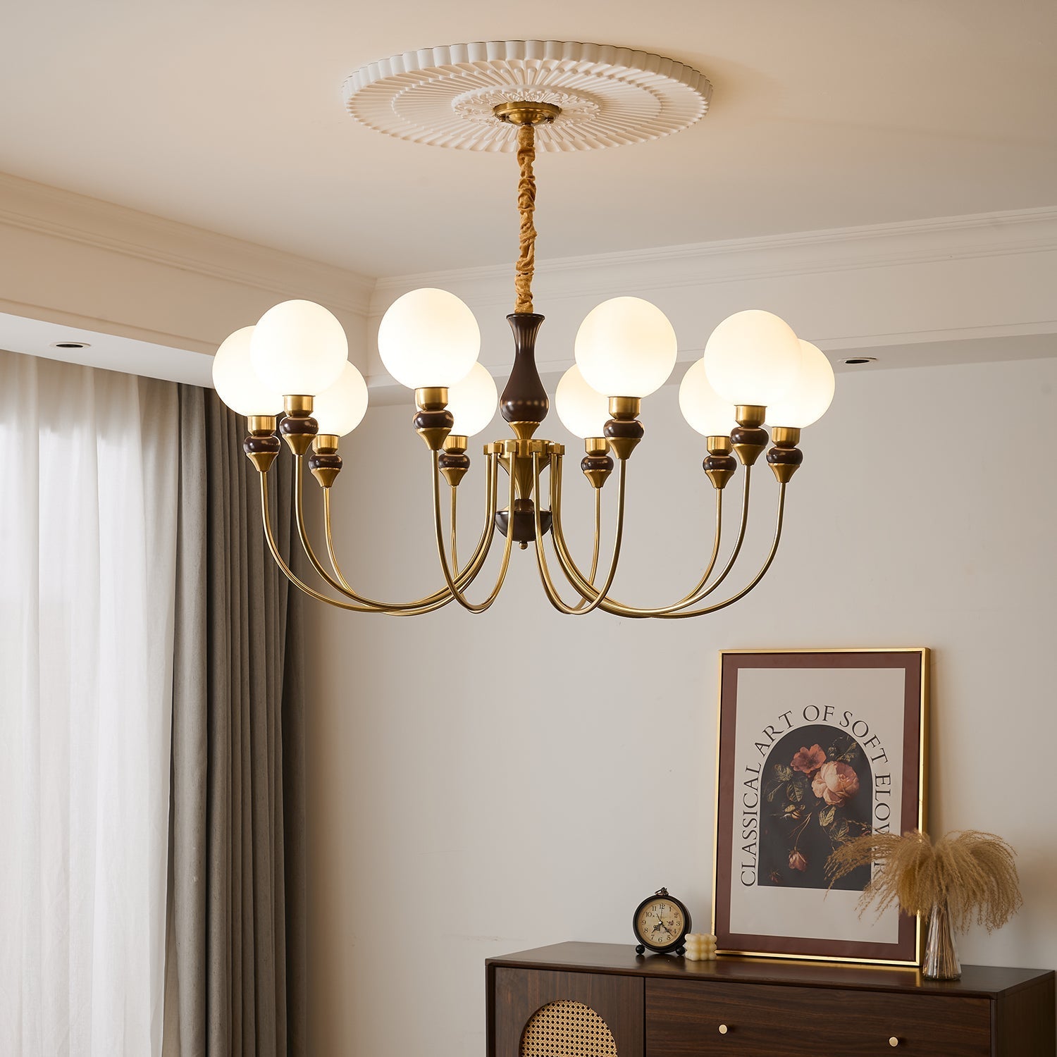 Lustra Chandelier Brass Arms Frosted Glass Globes - Letslighting