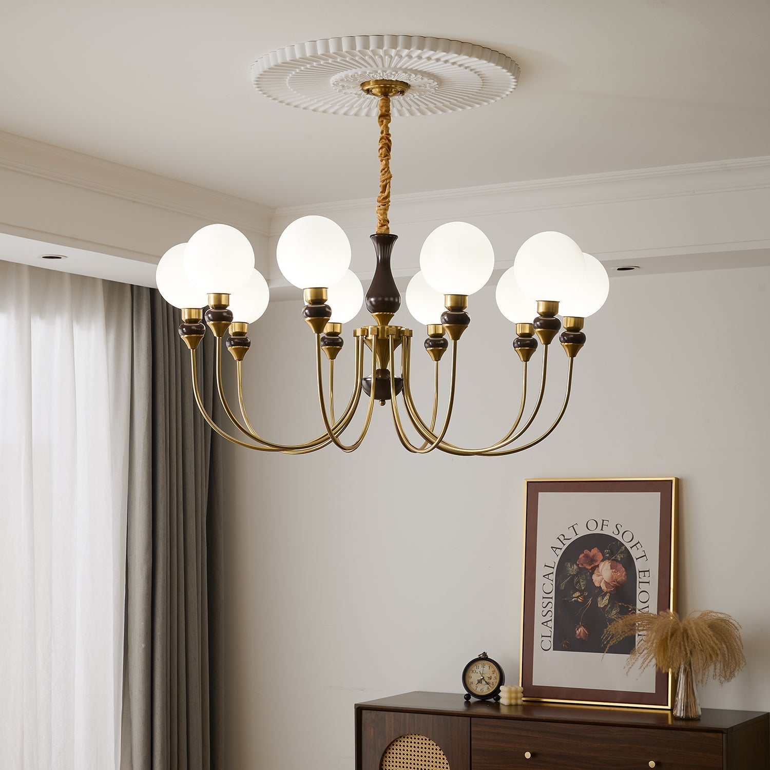 Lustra Chandelier Brass Arms Frosted Glass Globes - Letslighting