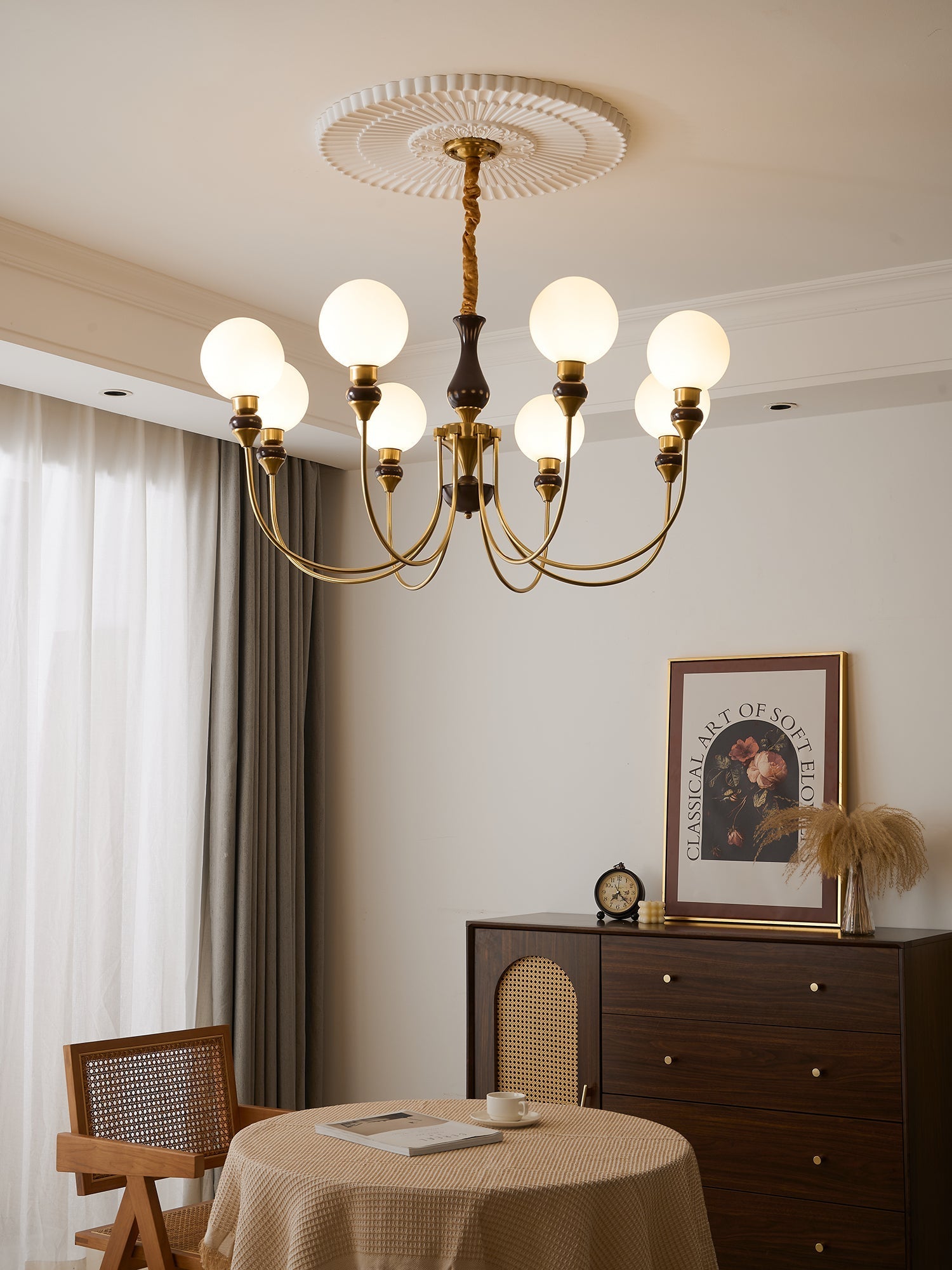 Lustra Chandelier Brass Arms Frosted Glass Globes - Letslighting