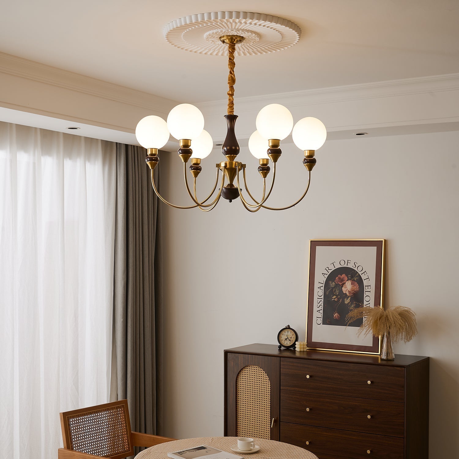 Lustra Chandelier Brass Arms Frosted Glass Globes - Letslighting