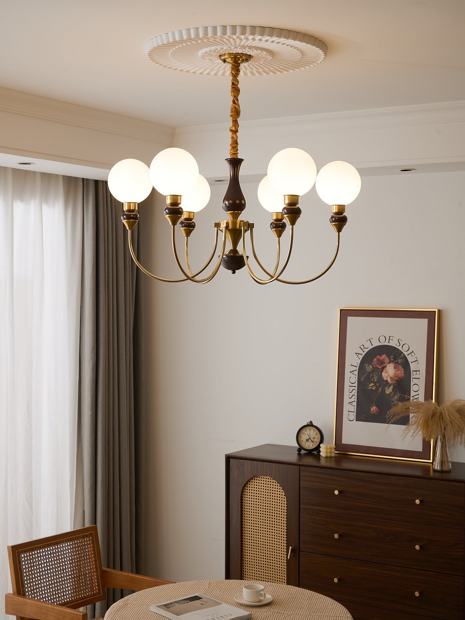 Lustra Chandelier Brass Arms Frosted Glass Globes - Letslighting