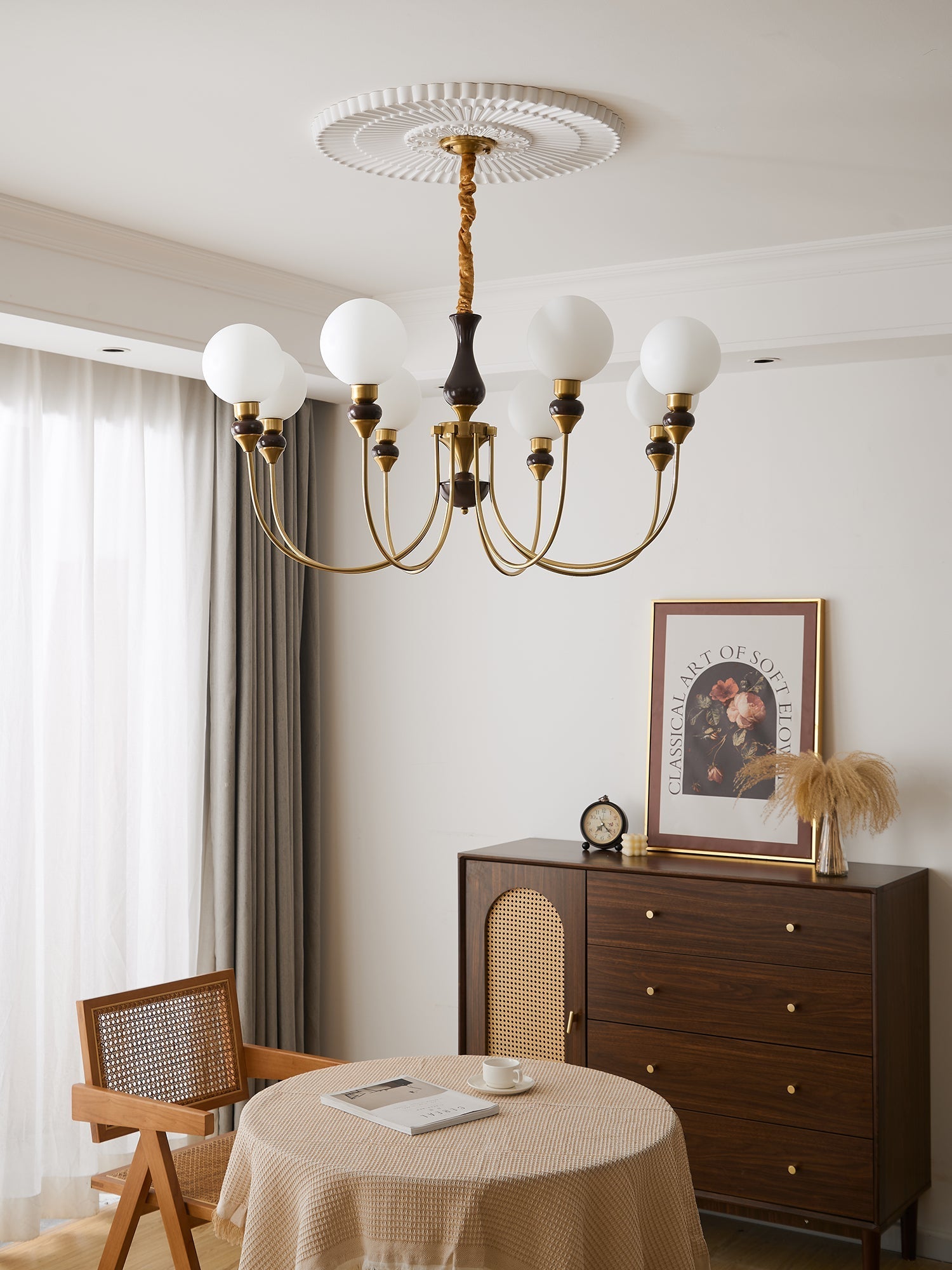 Lustra Chandelier Brass Arms Frosted Glass Globes - Letslighting