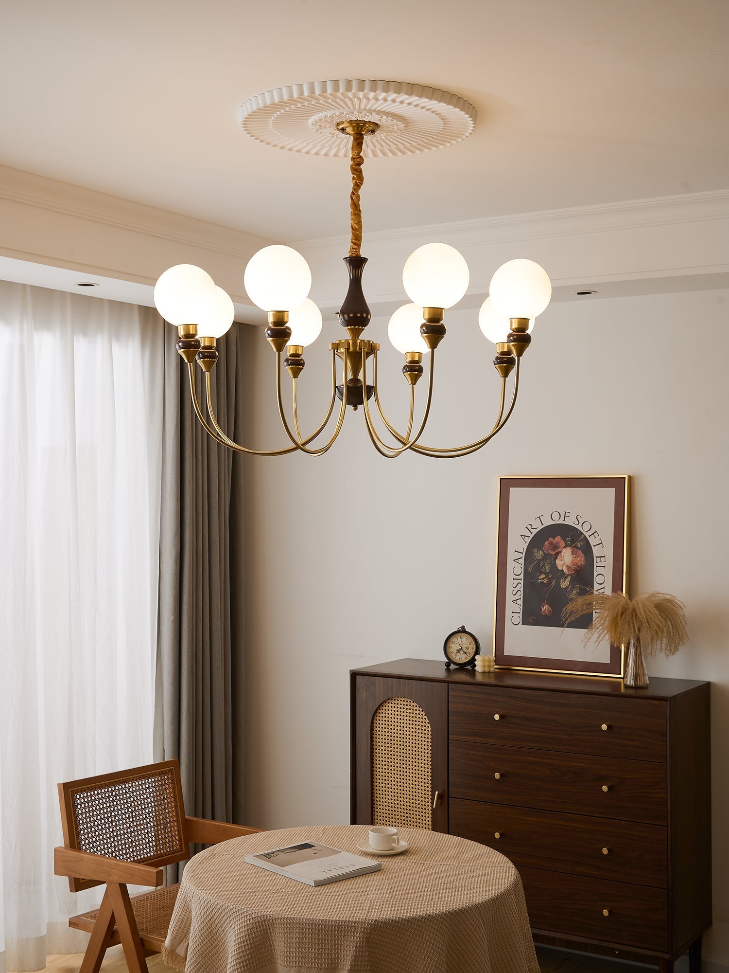 Lustra Chandelier Brass Arms Frosted Glass Globes - Letslighting