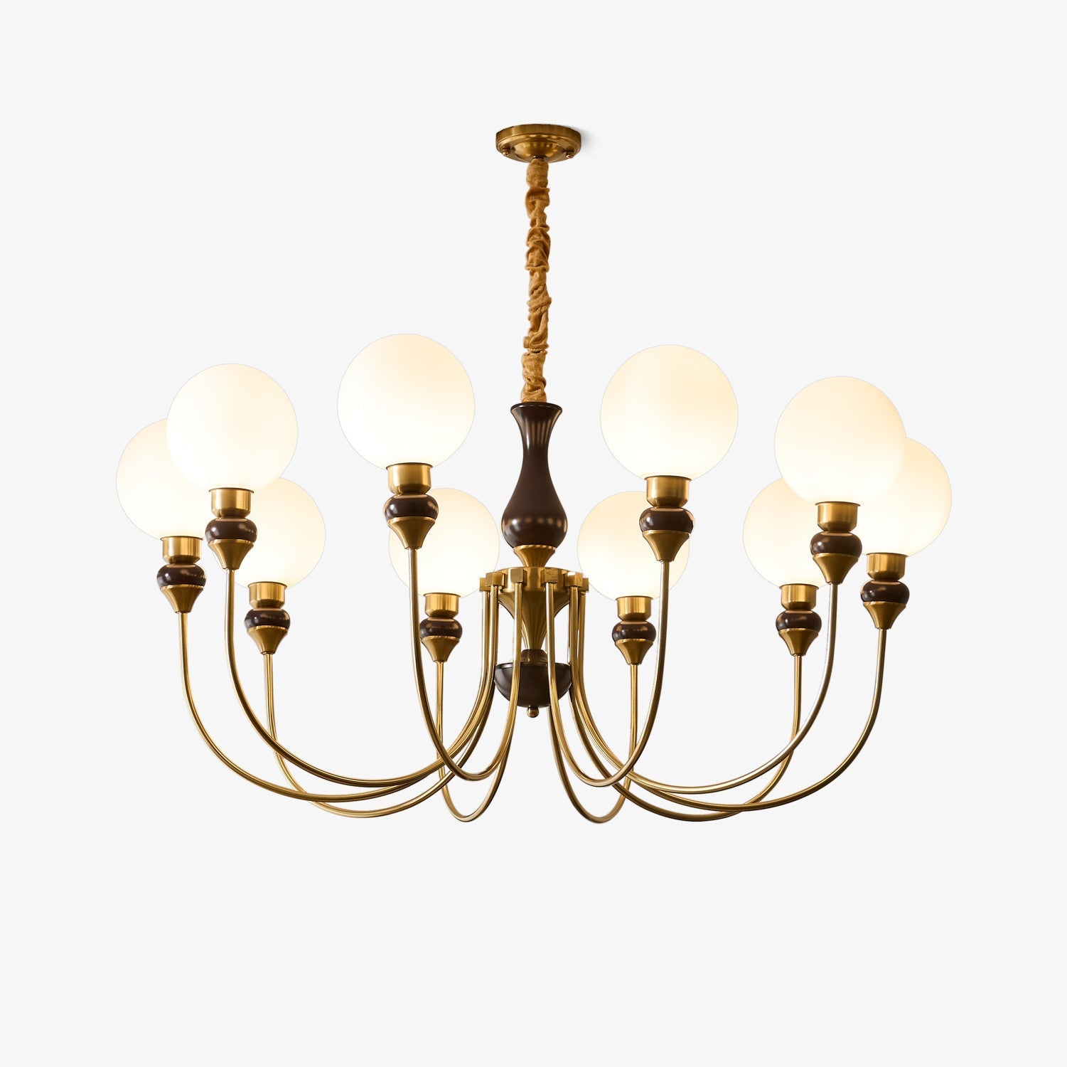 Lustra Chandelier Brass Arms Frosted Glass Globes - Letslighting