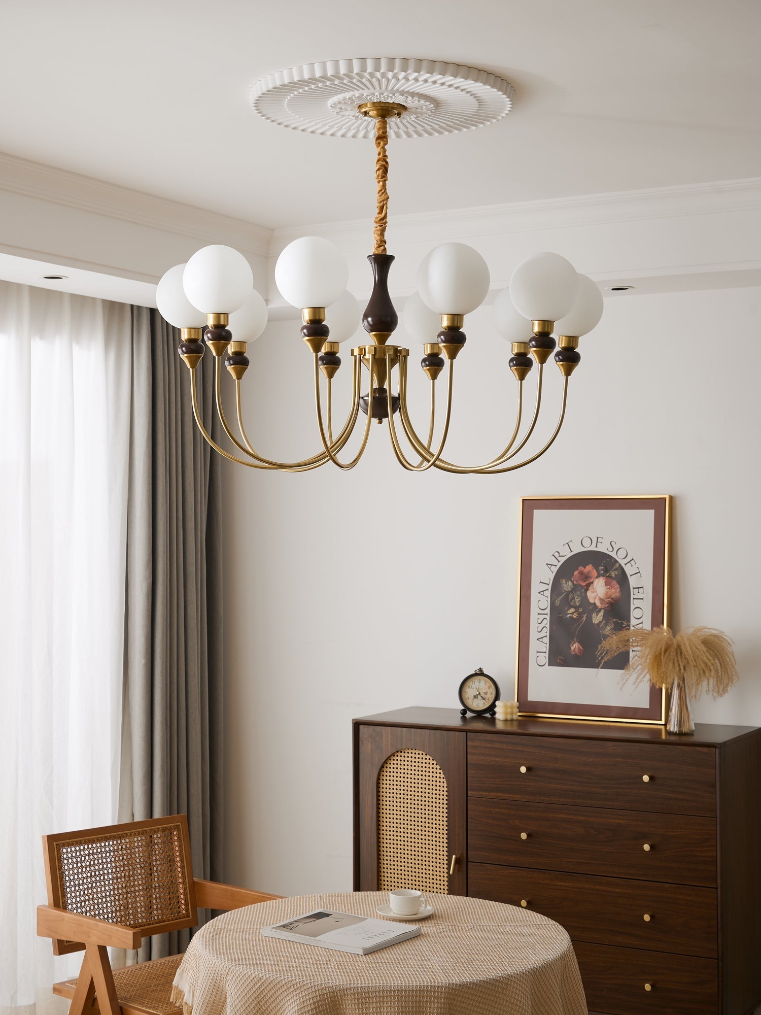 Lustra Chandelier Brass Arms Frosted Glass Globes - Letslighting