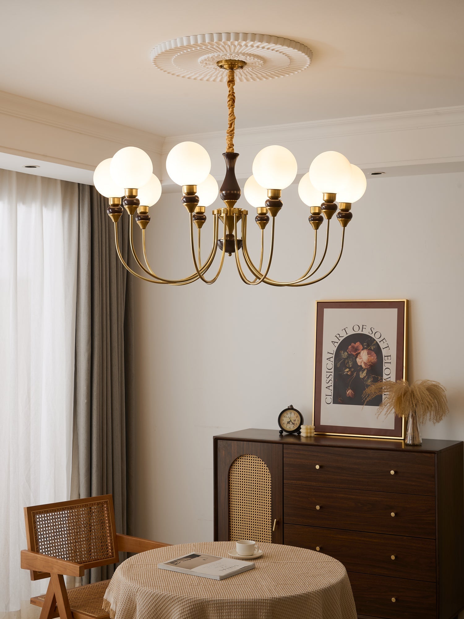 Lustra Chandelier Brass Arms Frosted Glass Globes - Letslighting
