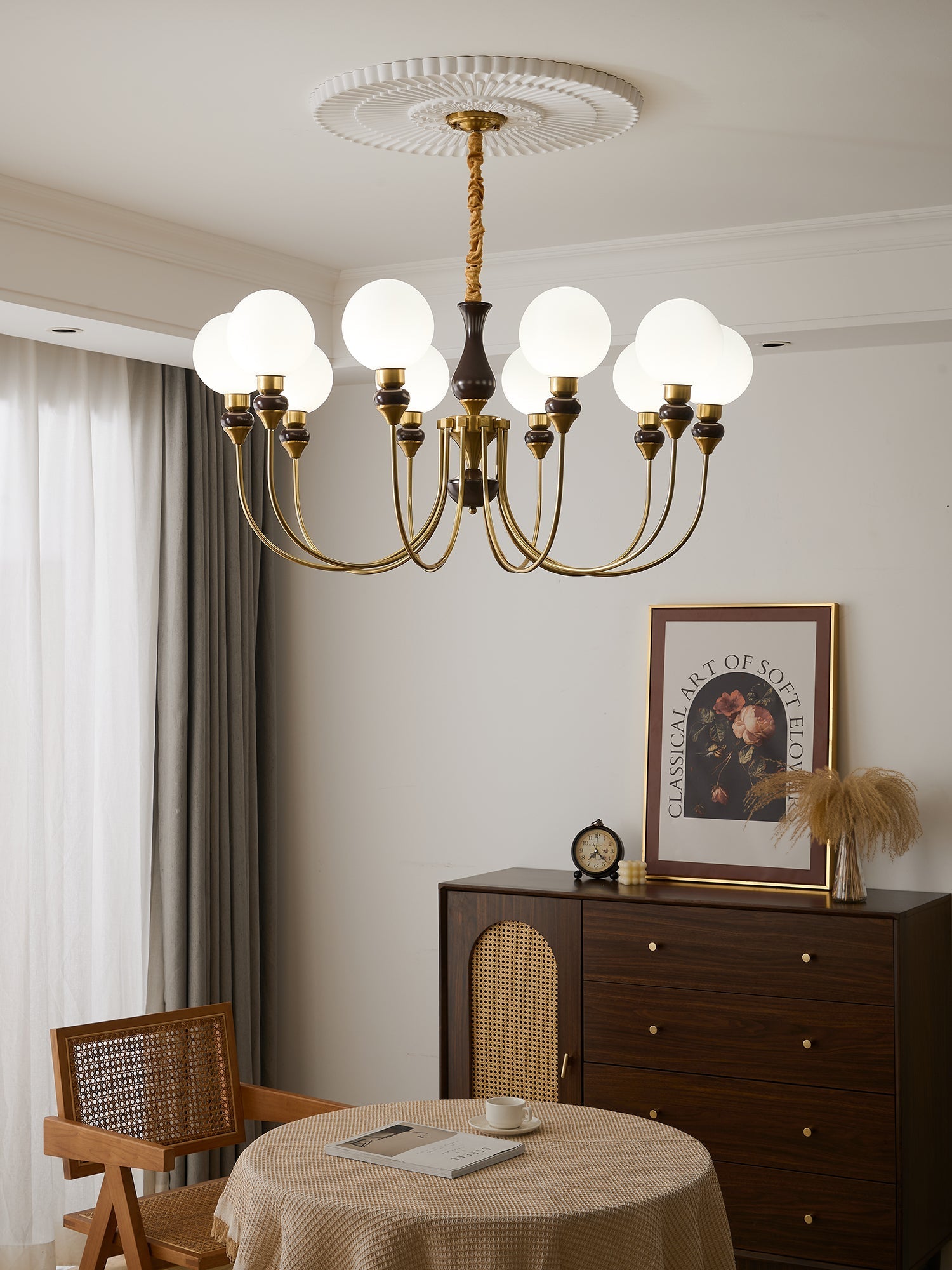 Lustra Chandelier Brass Arms Frosted Glass Globes - Letslighting