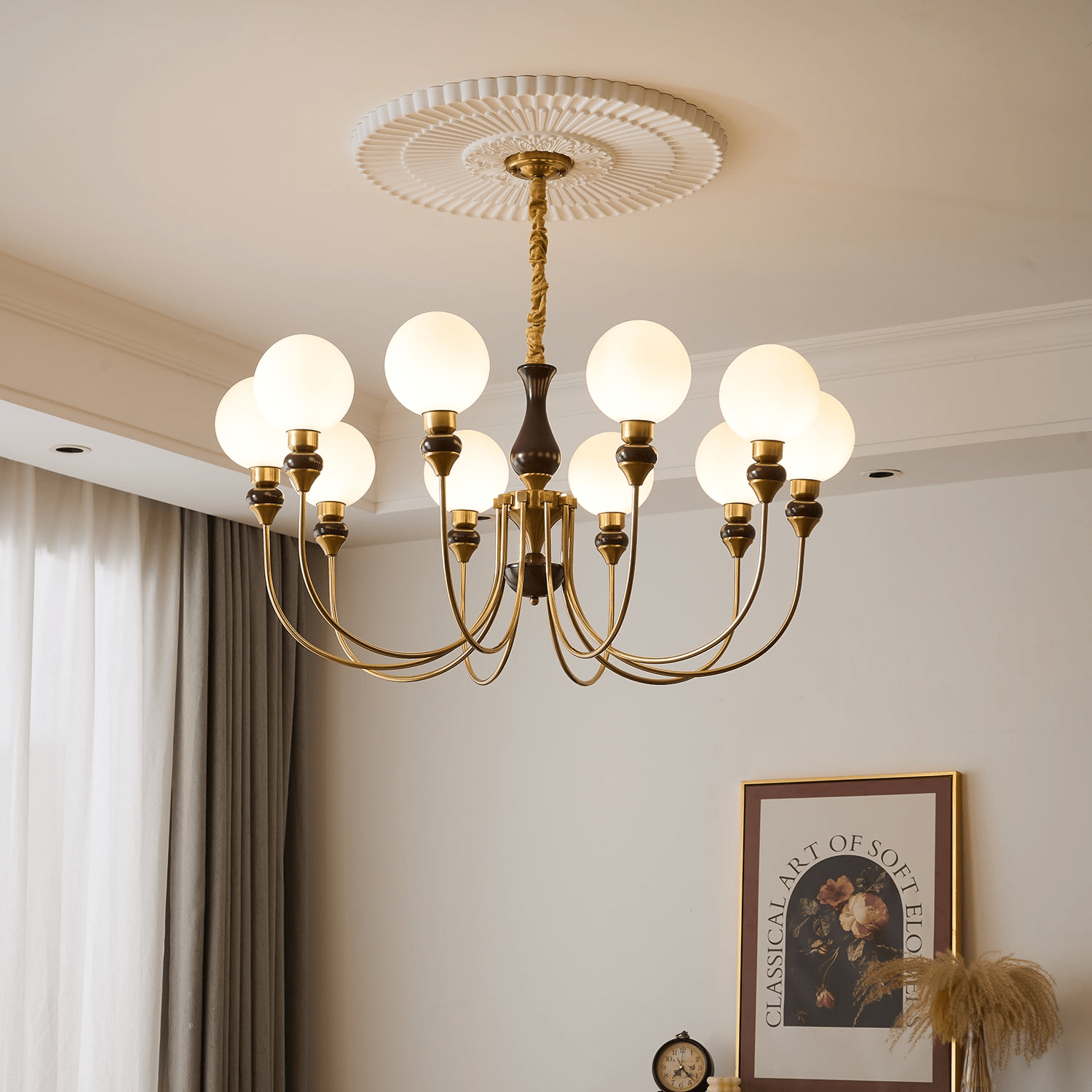 Lustra Chandelier Brass Arms Frosted Glass Globes - Letslighting