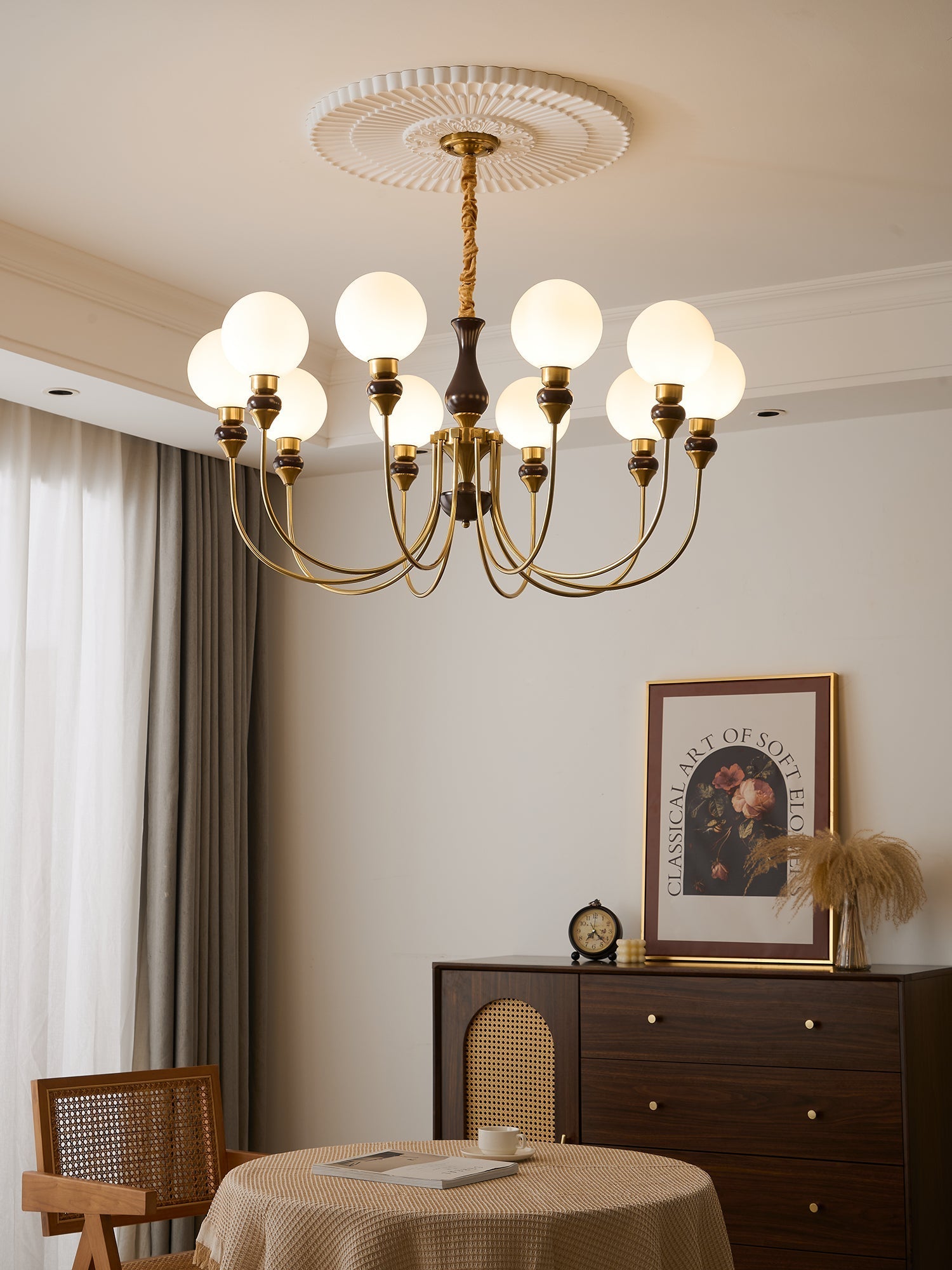 Lustra Chandelier Brass Arms Frosted Glass Globes - Letslighting