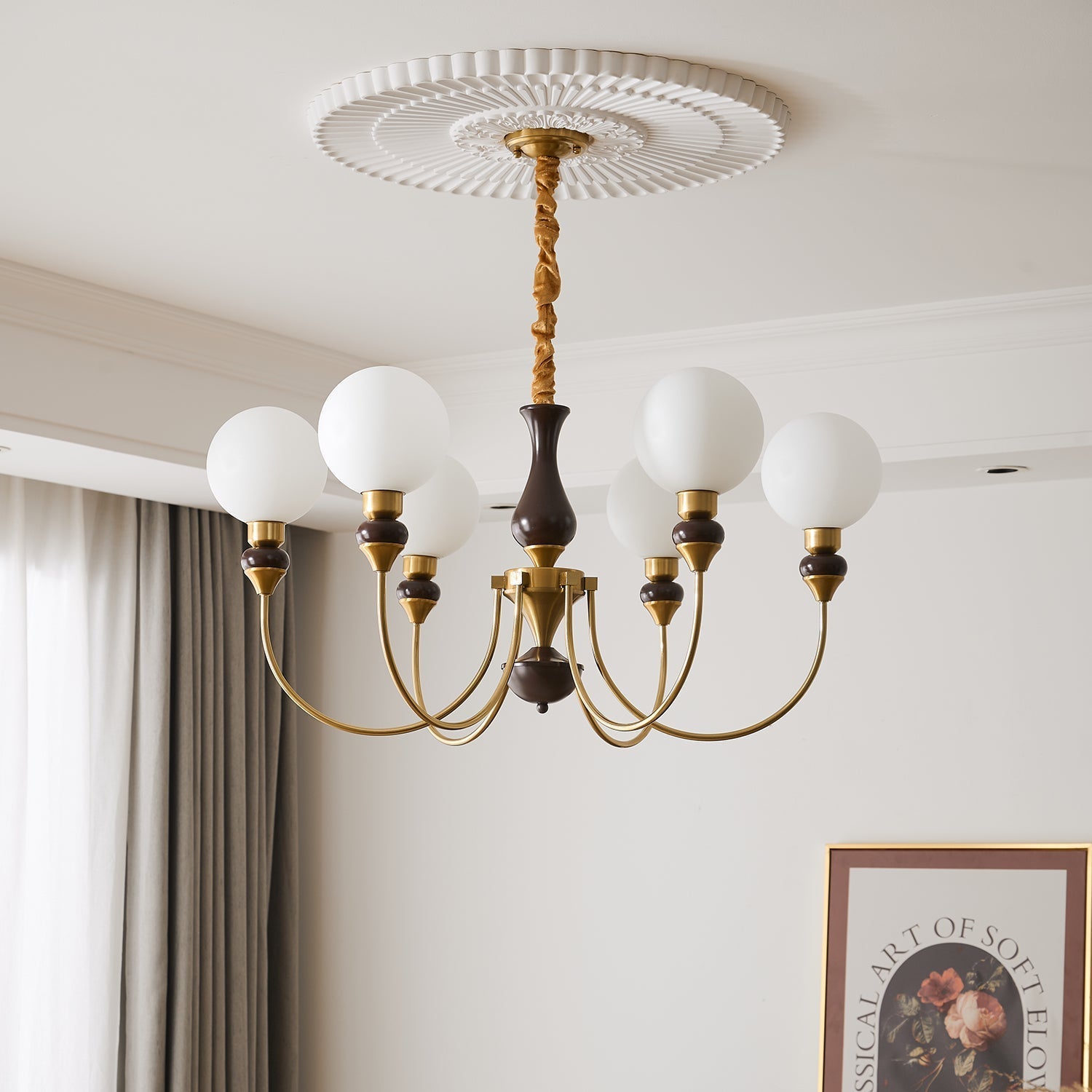 Lustra Chandelier Brass Arms Frosted Glass Globes - Letslighting