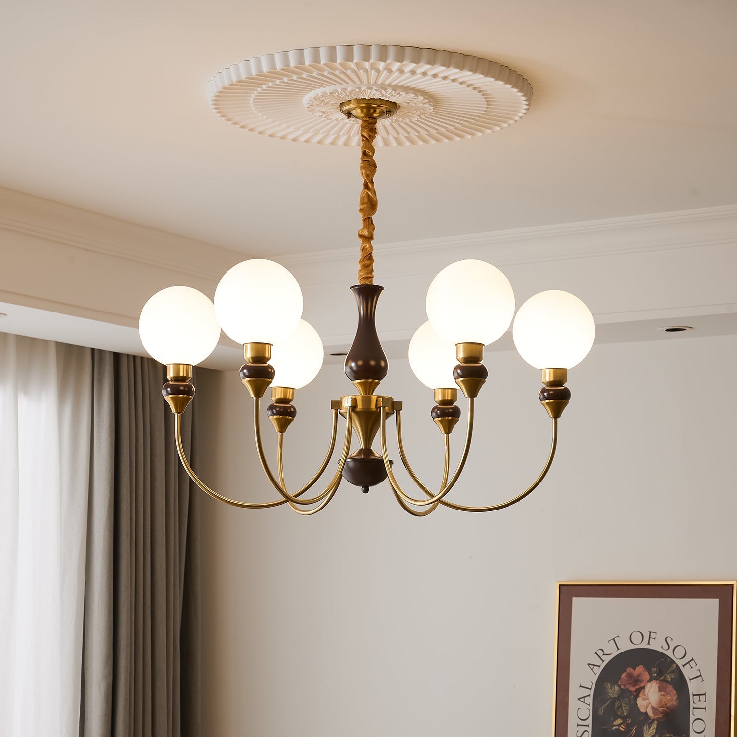 Lustra Chandelier Brass Arms Frosted Glass Globes - Letslighting