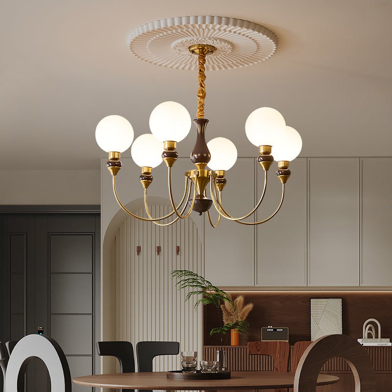 Lustra Chandelier Brass Arms Frosted Glass Globes - Letslighting
