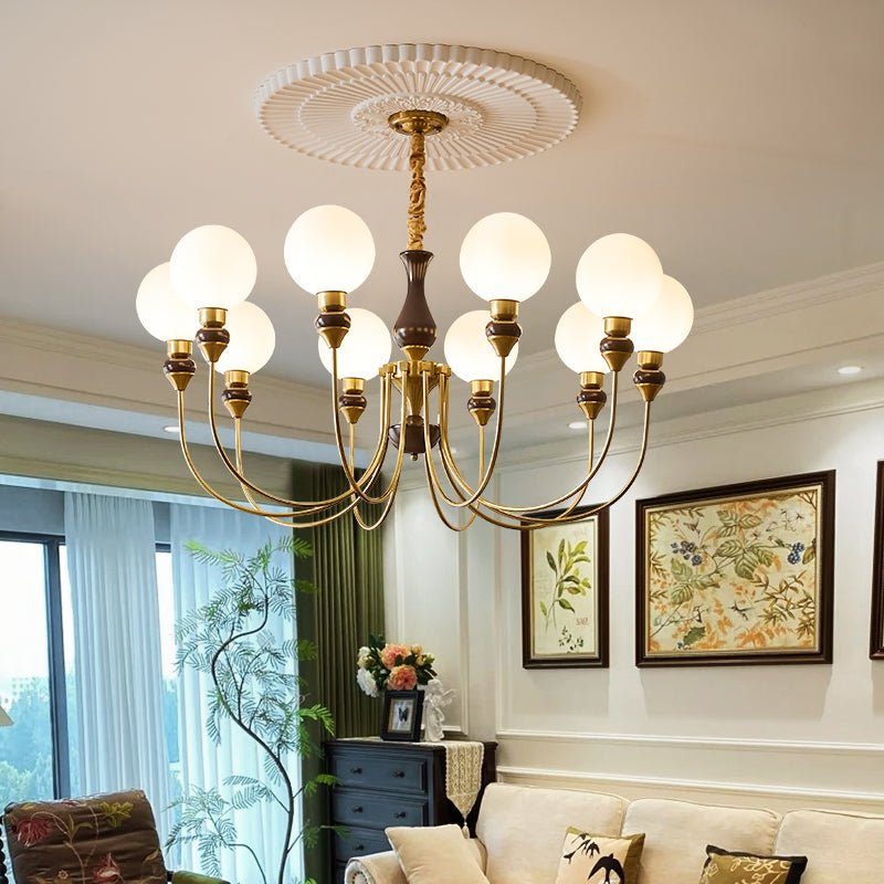 Lustra Chandelier Brass Arms Frosted Glass Globes - Letslighting