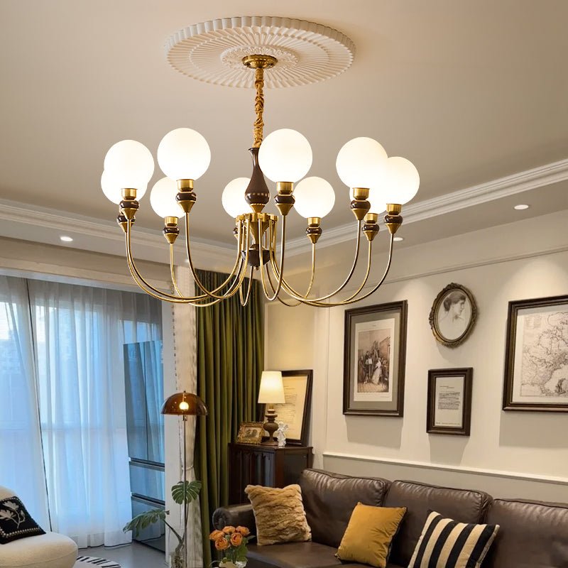 Lustra Chandelier Brass Arms Frosted Glass Globes - Letslighting