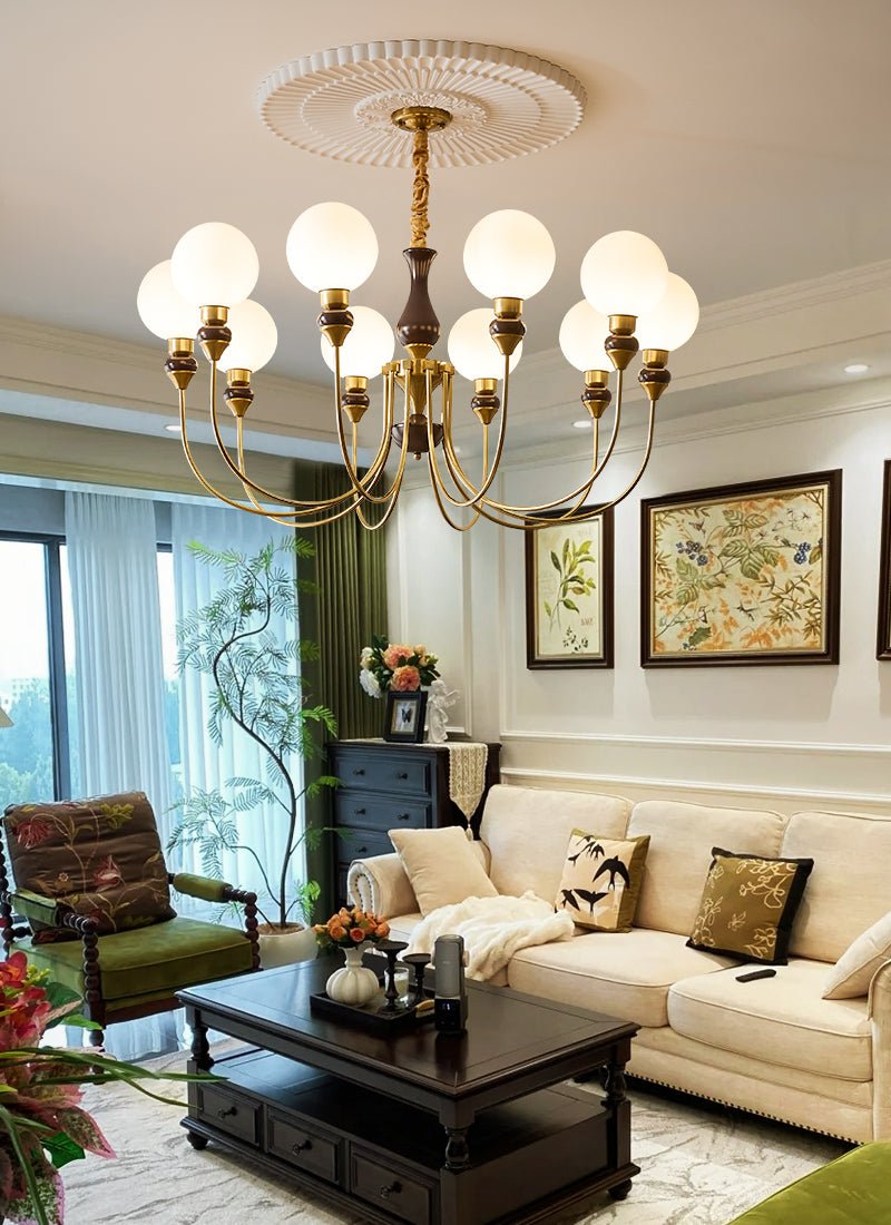 Lustra Chandelier Brass Arms Frosted Glass Globes - Letslighting
