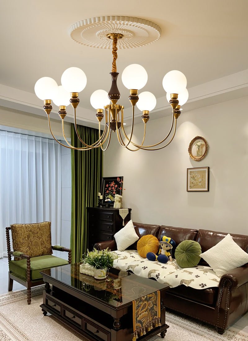 Lustra Chandelier Brass Arms Frosted Glass Globes - Letslighting