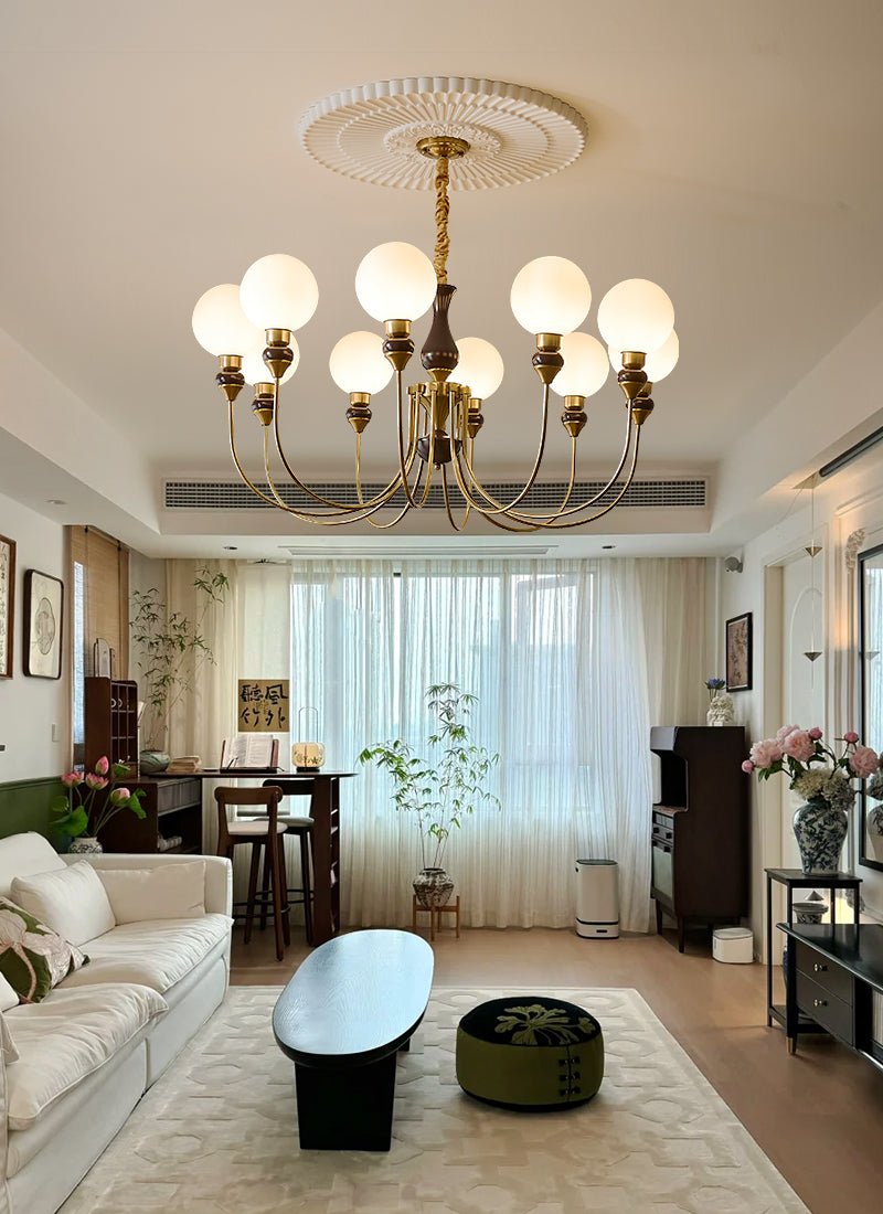 Lustra Chandelier Brass Arms Frosted Glass Globes - Letslighting