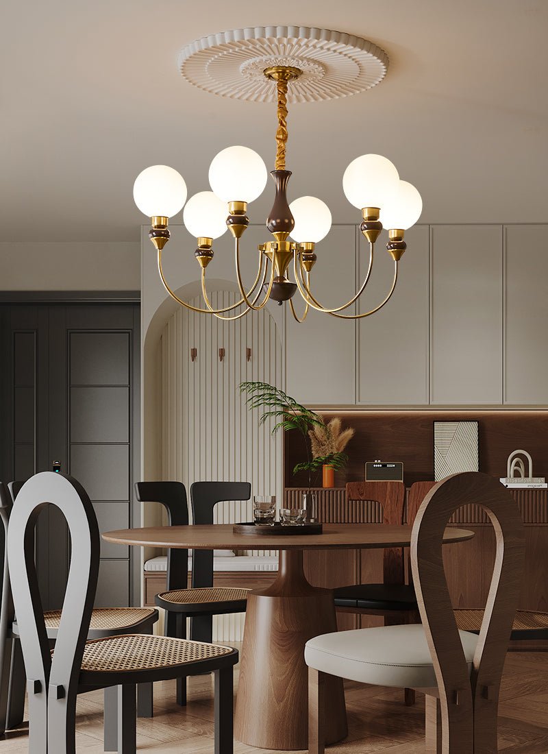Lustra Chandelier Brass Arms Frosted Glass Globes - Letslighting