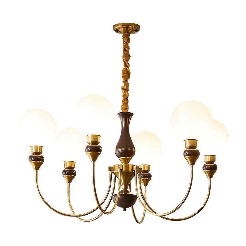 Lustra Chandelier Brass Arms Frosted Glass Globes - Letslighting