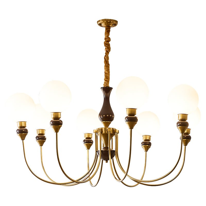 Lustra Chandelier Brass Arms Frosted Glass Globes - Letslighting