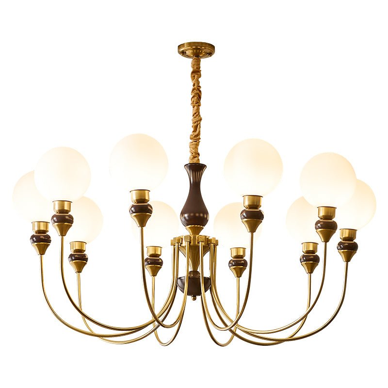 Lustra Chandelier Brass Arms Frosted Glass Globes - Letslighting