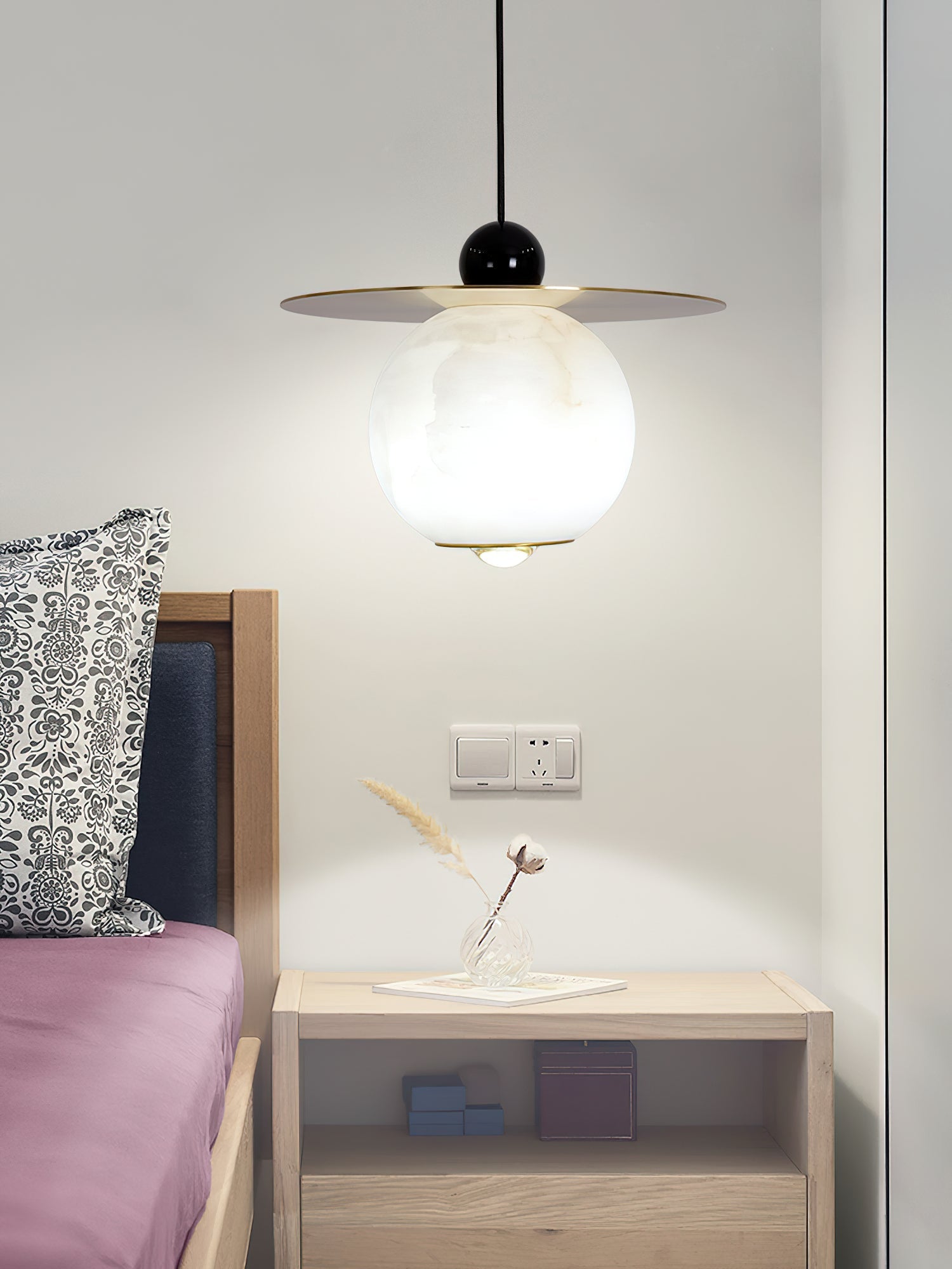 Alvarel Modern Minimalist Cord Brass Alabaster Pendant Light - Letslighting
