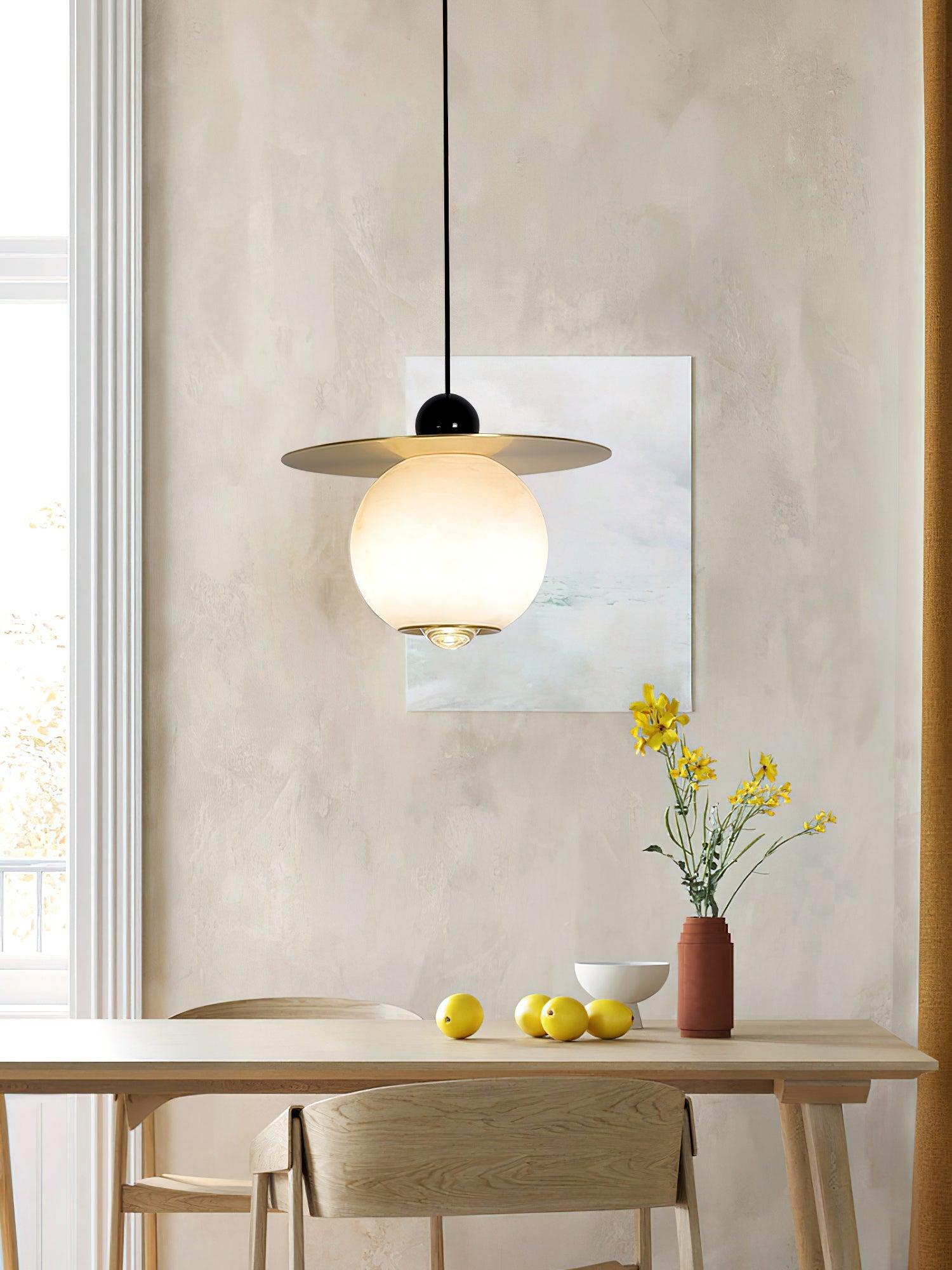 Alvarel Modern Minimalist Cord Brass Alabaster Pendant Light - Letslighting