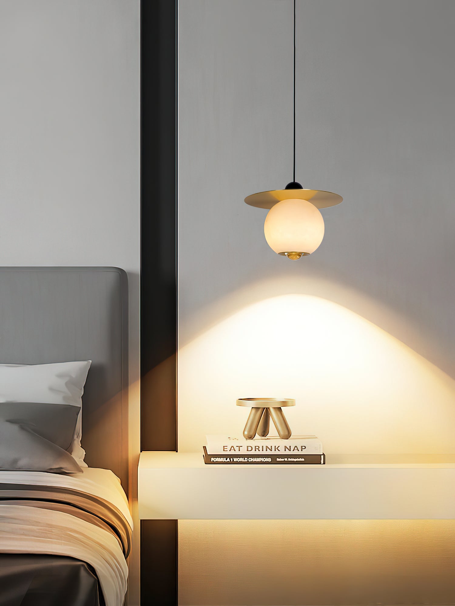 Alvarel Modern Minimalist Cord Brass Alabaster Pendant Light - Letslighting