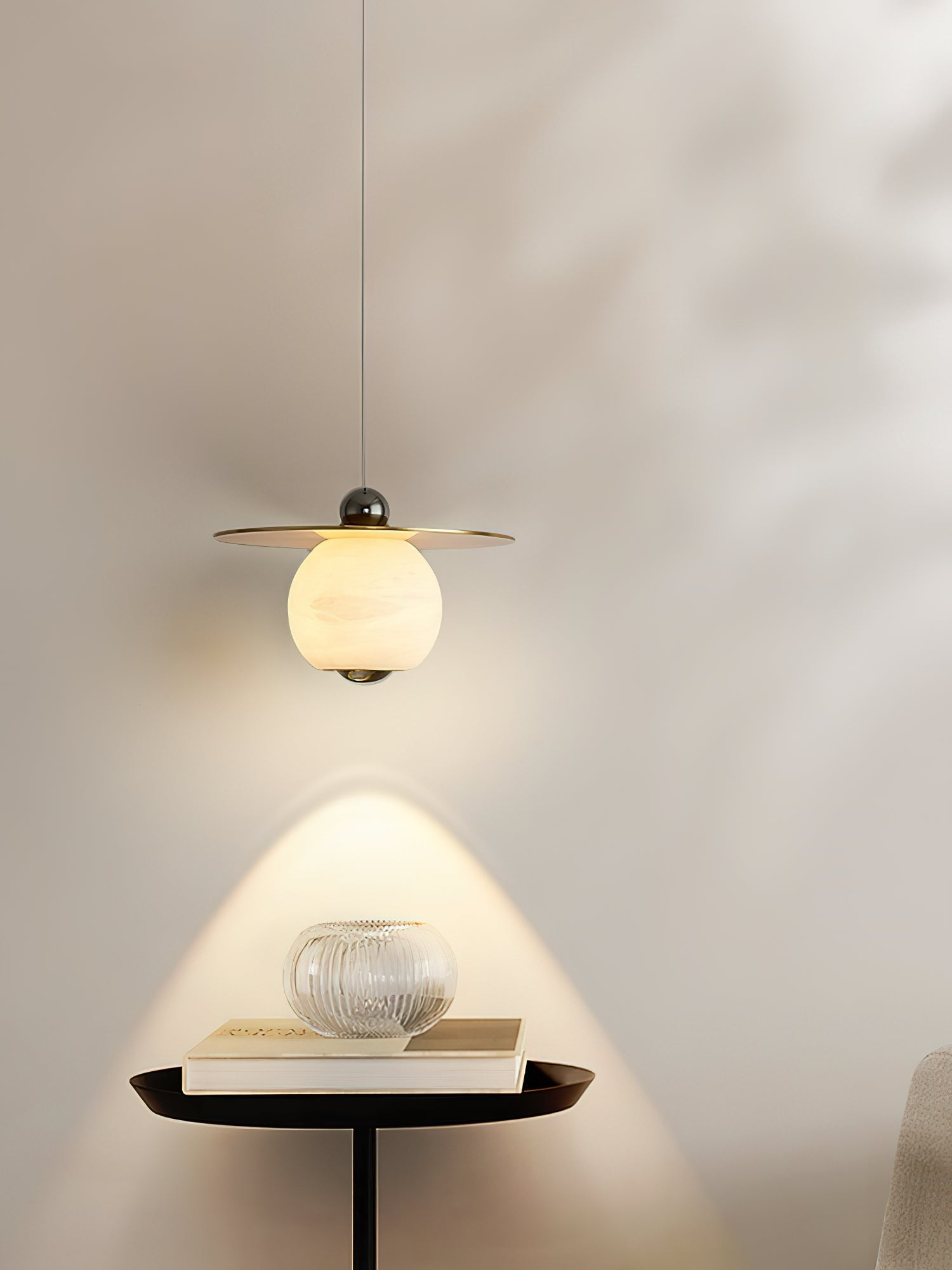 Alvarel Modern Minimalist Cord Brass Alabaster Pendant Light - Letslighting