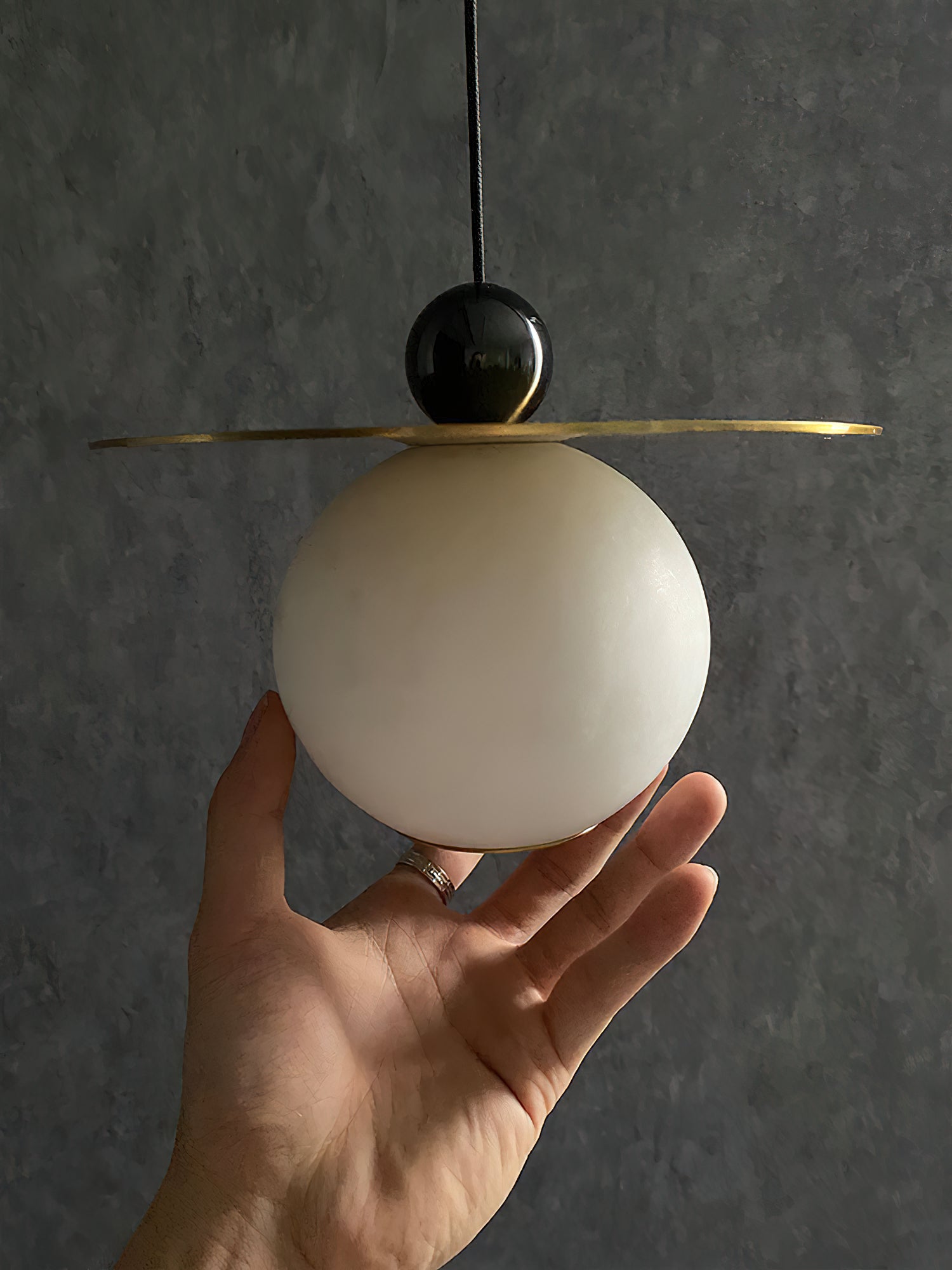 Alvarel Modern Minimalist Cord Brass Alabaster Pendant Light - Letslighting