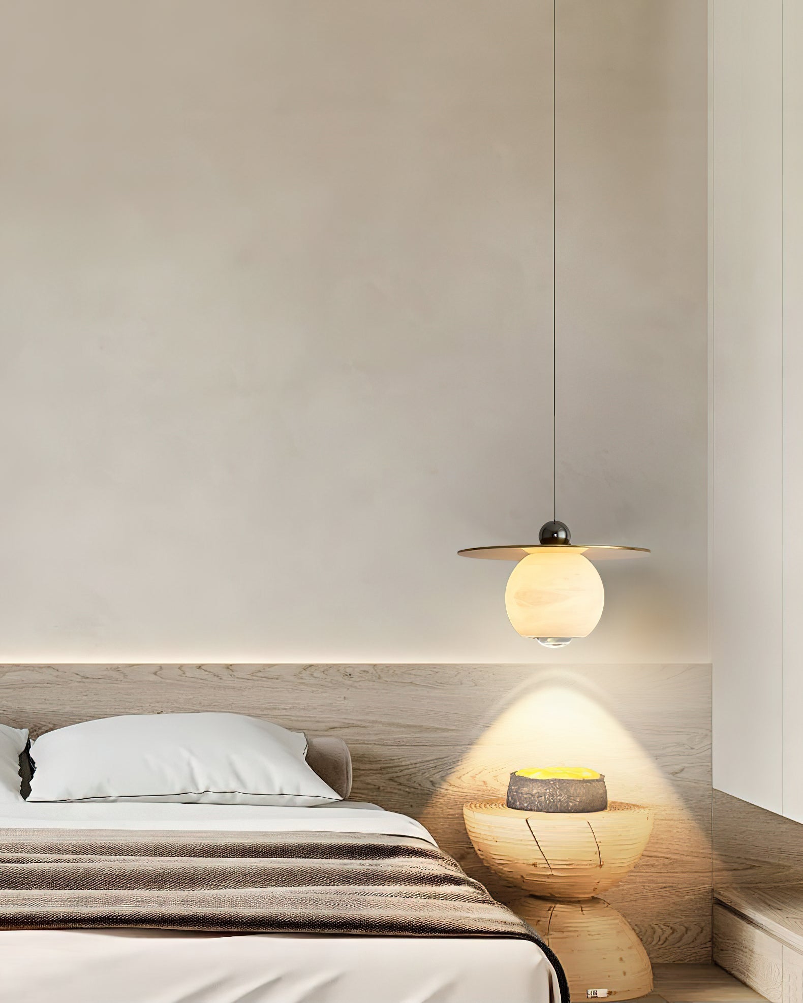 Alvarel Modern Minimalist Cord Brass Alabaster Pendant Light - Letslighting