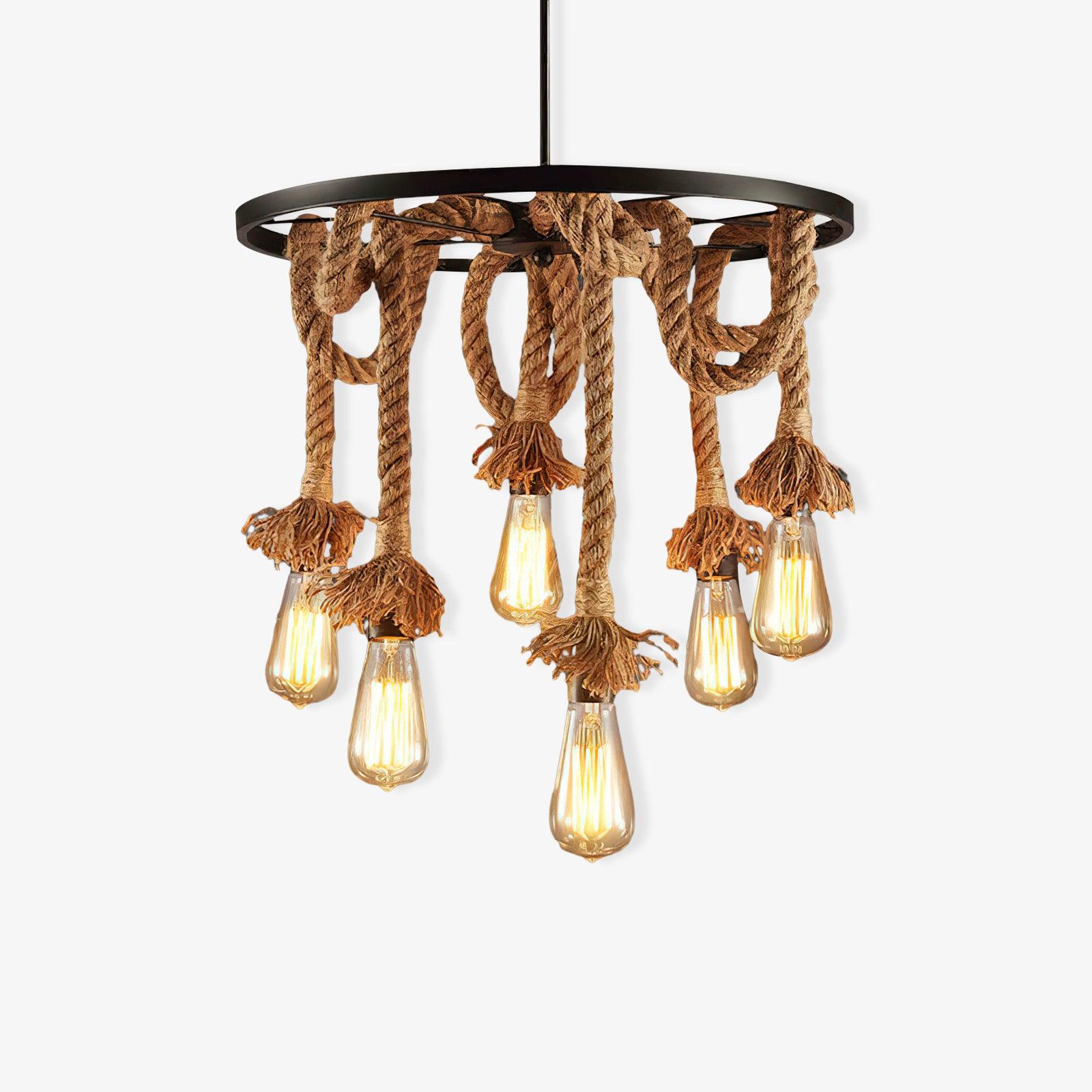 Lustra Chandelier Hemp Rope Industrial Six Head - Letslighting