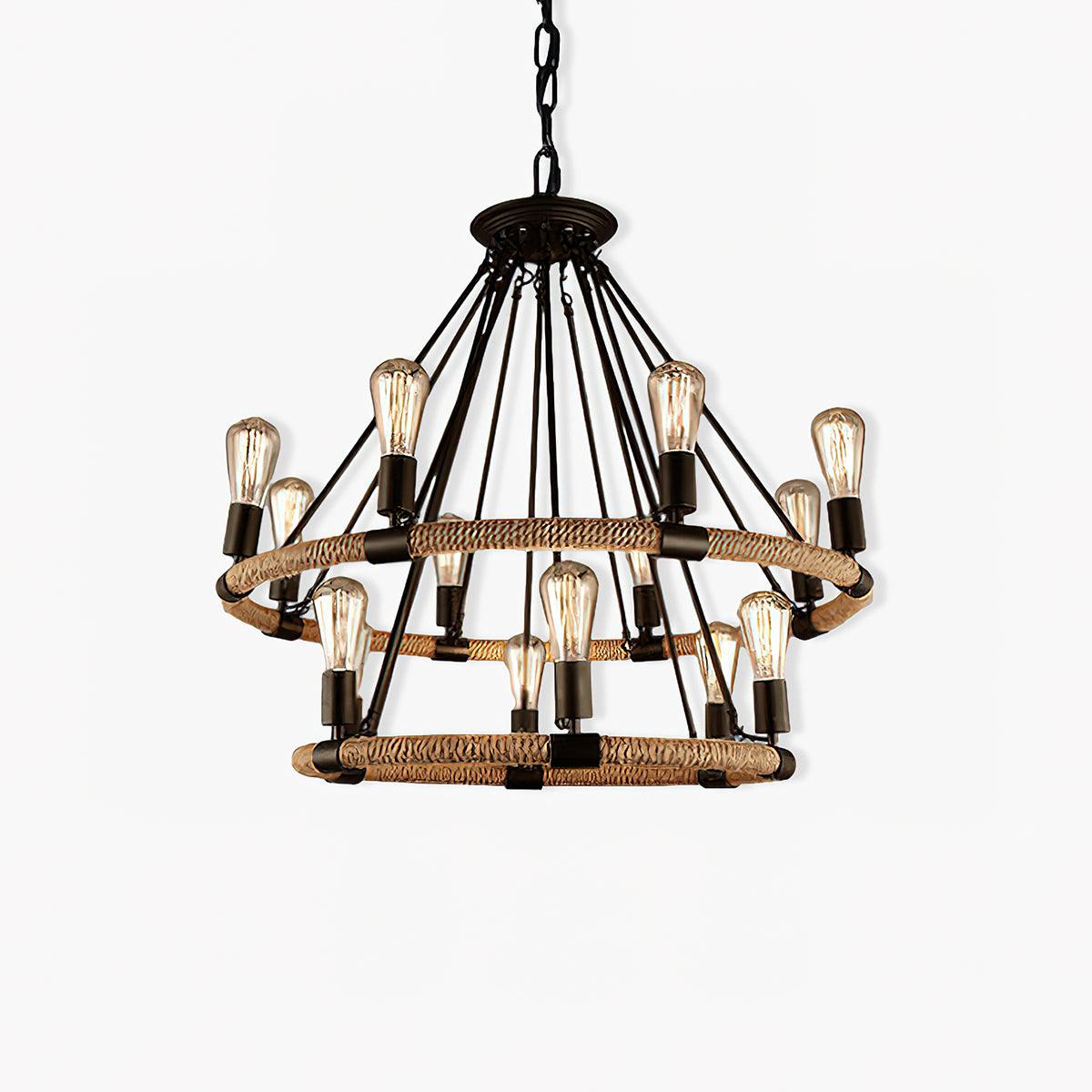Lustra Chandelier Hemp Rope Industrial Round - Letslighting