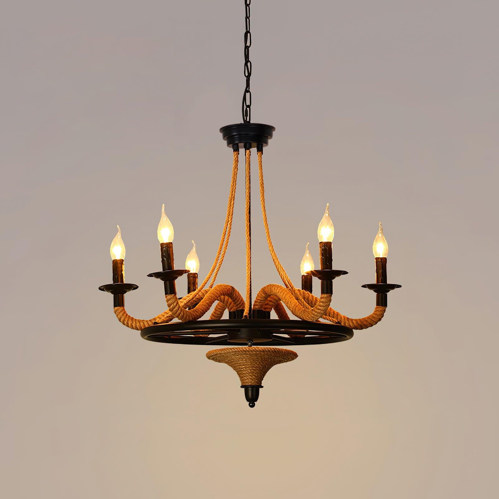 Lustra Chandelier Hemp Rope Large Wheel - Letslighting