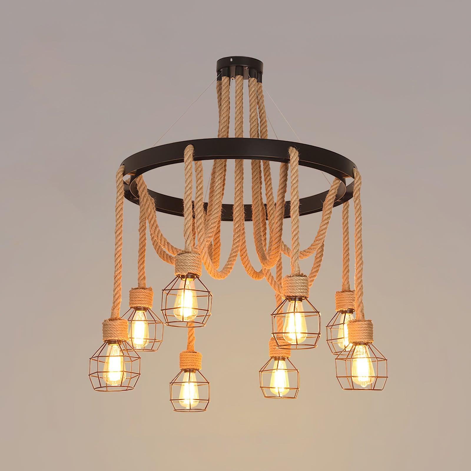 Lustra Chandelier Hemp Rope Industrial - Letslighting